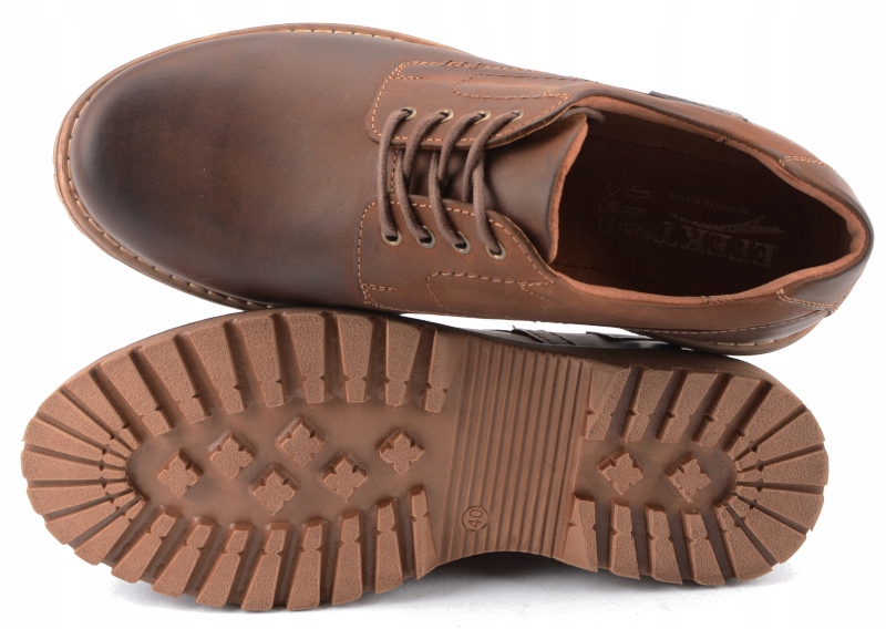 BUTY MĘSKIE TREKKINGOWE SKÓRA BRĄZ POLSKIE 372 45 Rozmiar 45