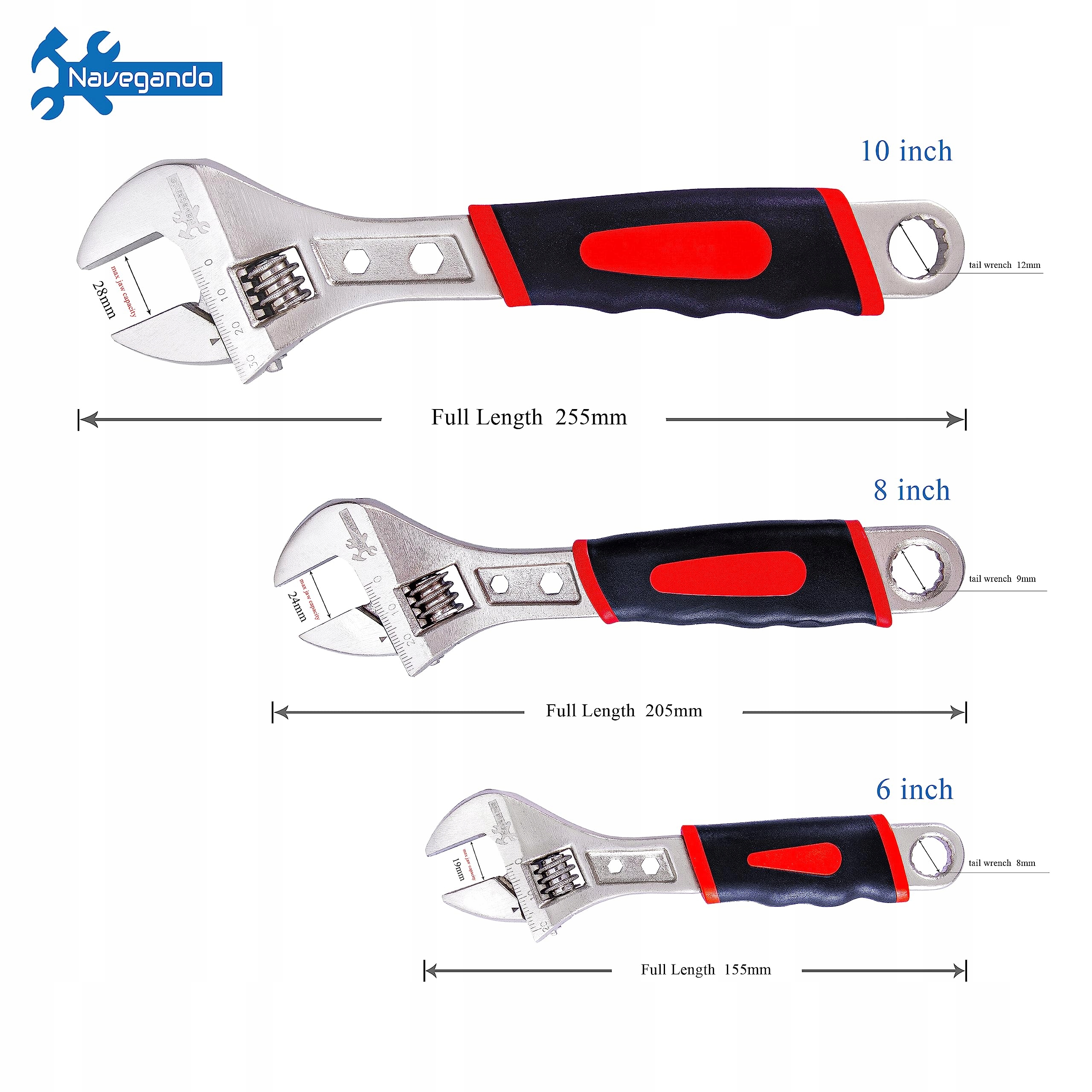 NAVEGANDO Zestaw Kluczy Nastawnych 3-cz. Ergonomiczny Uchwyt 150-250mm — miniatura 3