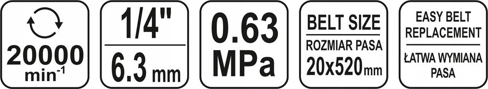 SZLIFIERKA TAŚMOWA CZOŁG PNEUMATYCZNA YATO 20x520 Ciśnienie robocze 6.3 bar