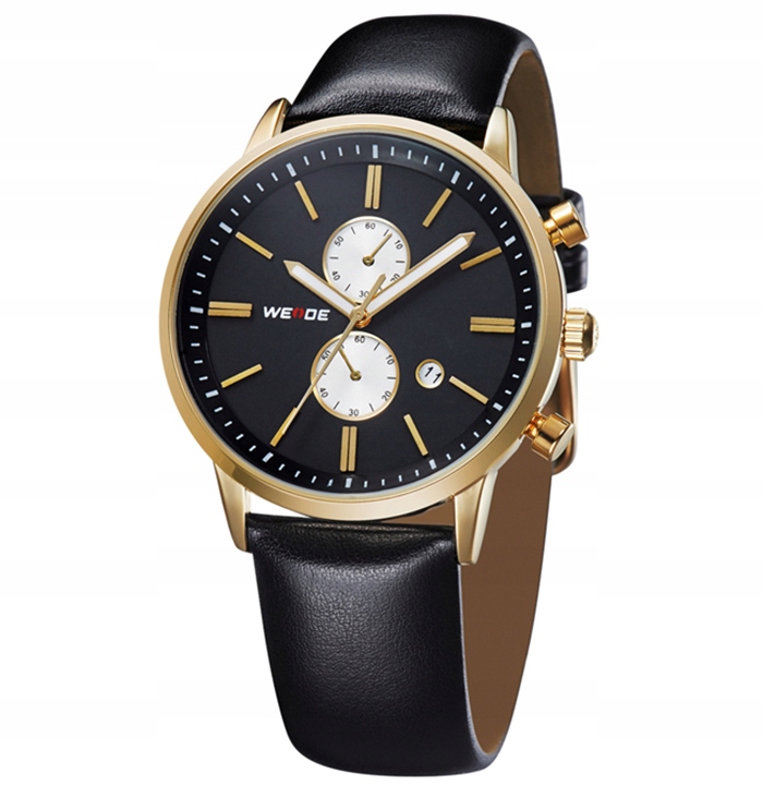 Pánské hodinky Weide analog pásek kůže černá chronograf