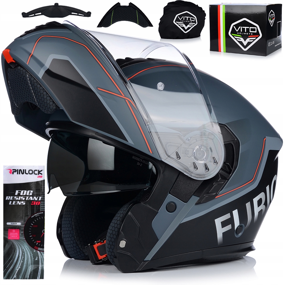 Motocyklová Prilba Vito Furio Grey Mat Biela Čeľusťová Pinlock Clona