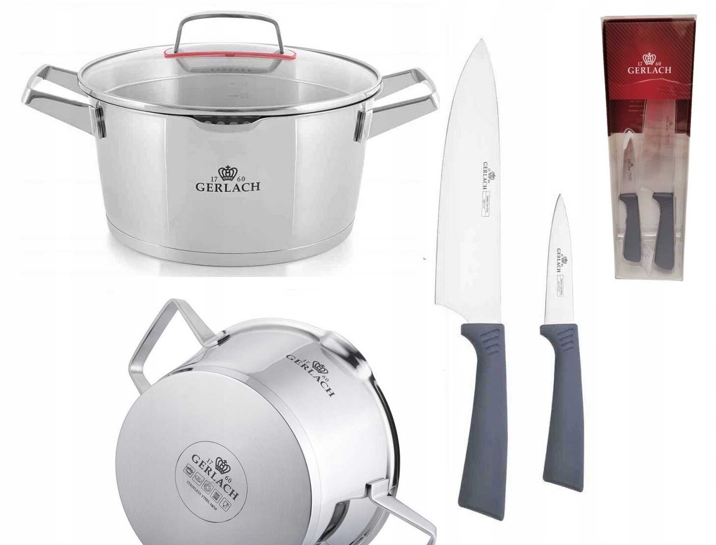 Veľký Hrniec Oceľový Gerlach Superior 4L Nôž Šéfkuchára Nôž Na Zeleninu