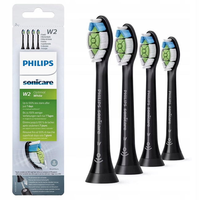 4x Końcówki wybielające Philips Sonicare W2 Optimal White HX6064/11 Black