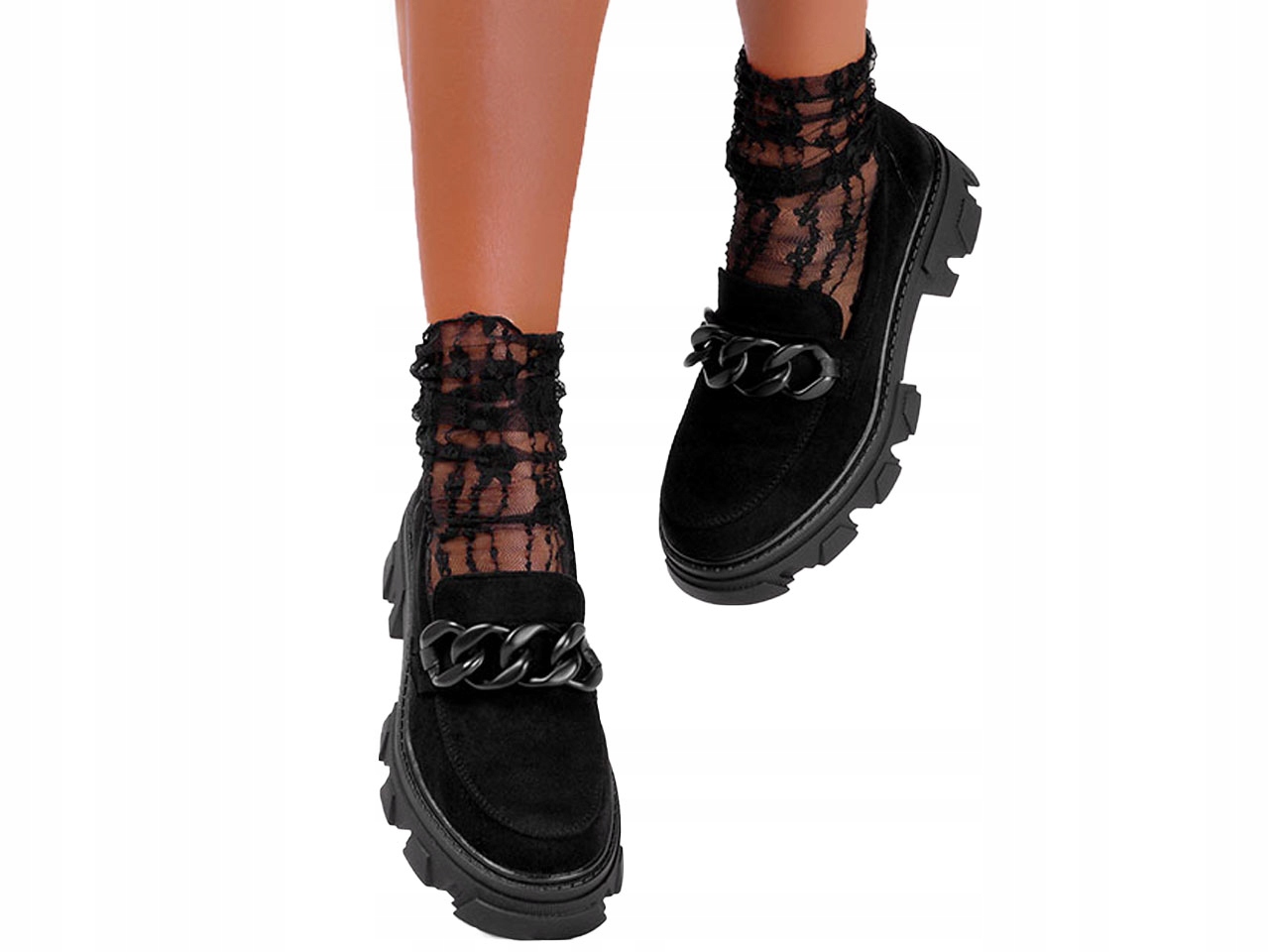 

Modne Mokasyny Damskie Półbuty Łańcuch Platforma