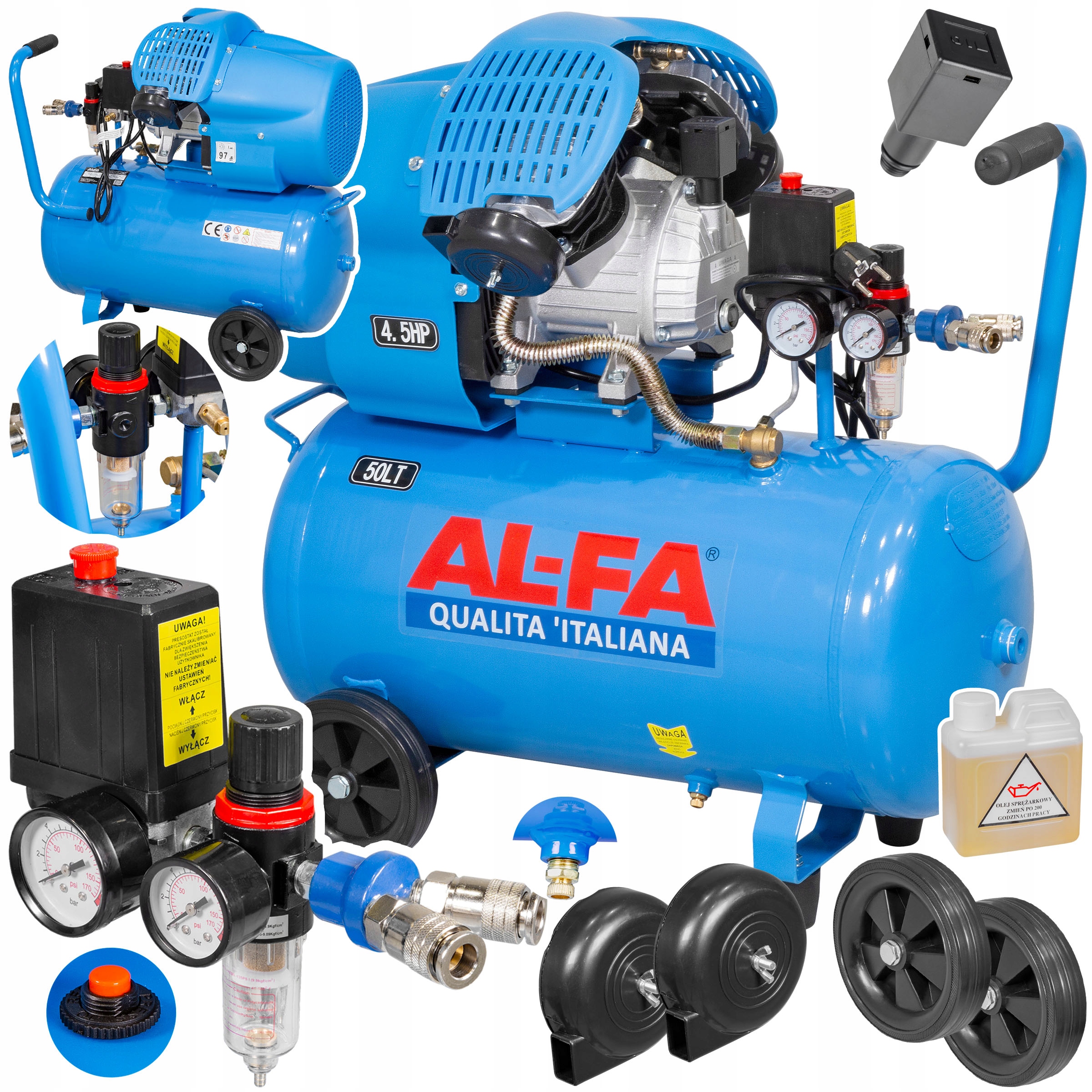 KOMPRESOR OLEJOWY SPRĘŻARKA 50L 230V 2 TŁOKI 50V