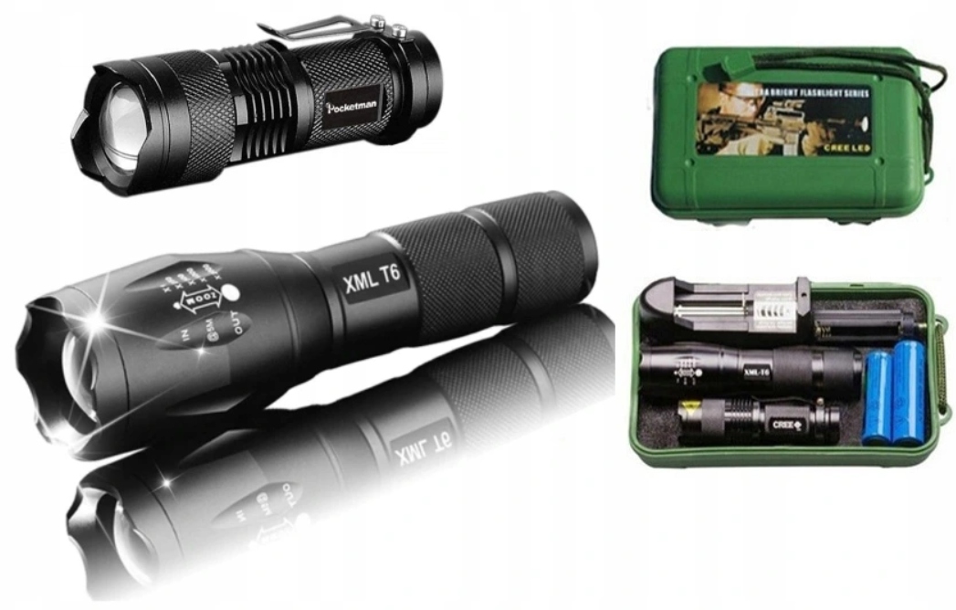 

2szt Latarka Taktyczna Led XML-T6 Zoom Zestaw Aku