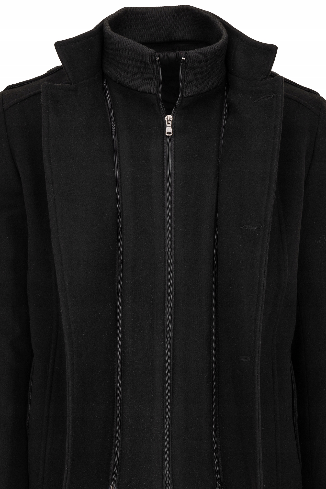 PŁASZCZ MĘSKI CZARNY ELEGANCKI STÓJKA OCIEPLANY PAGONY CASUAL KURTKA: 52 Model 7019