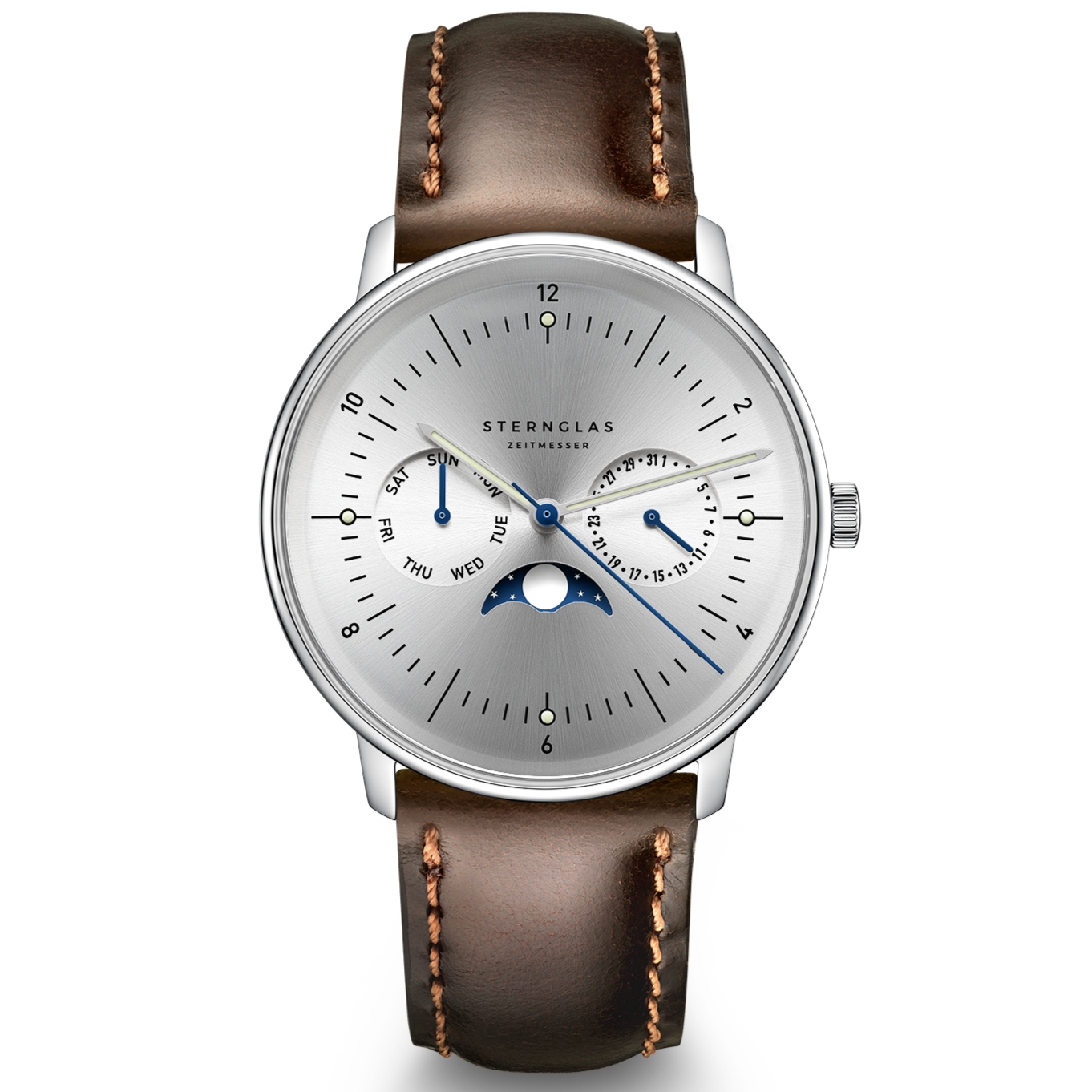 Nowy Zegarek męski Sternglas S01-NM52-BR03 Naos Moonphase