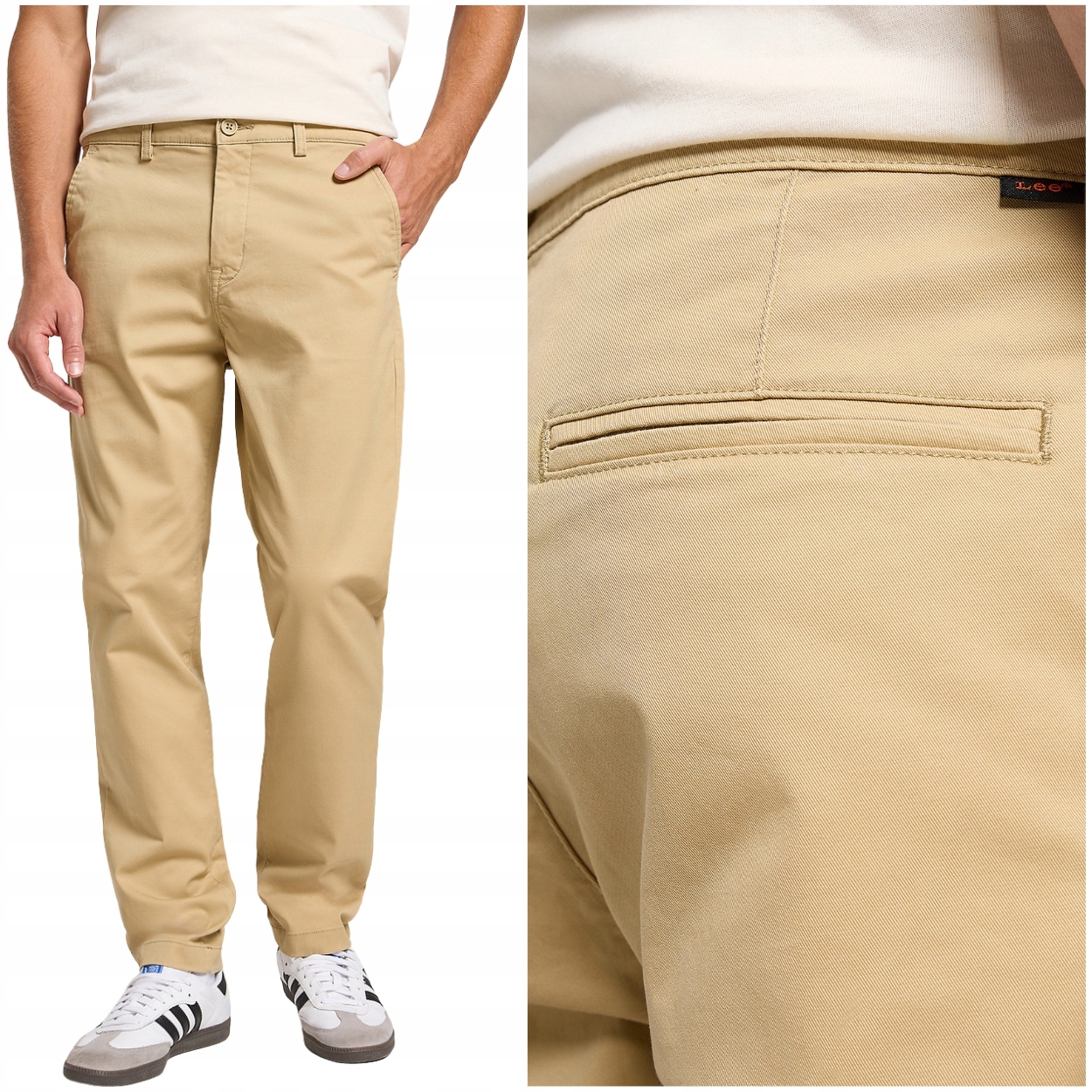 Lee Slim Chino Sand béžové přiléhavé látkové kalhoty chinosy W33 L32