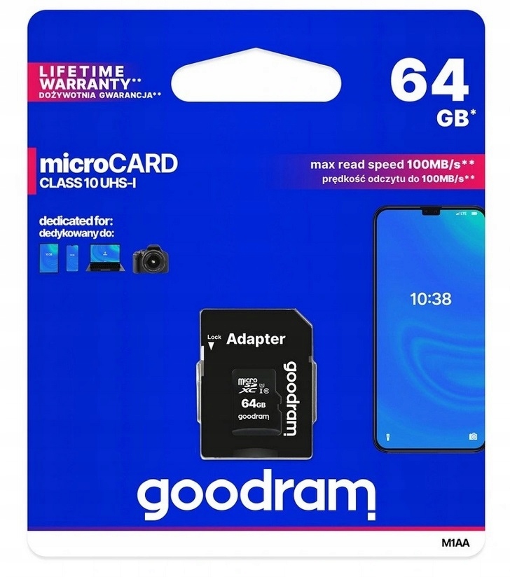 KARTA PAMIĘCI 64GB MICRO SD GOODRAM CLASS 10 U1 UHS-I + ADAPTER SD