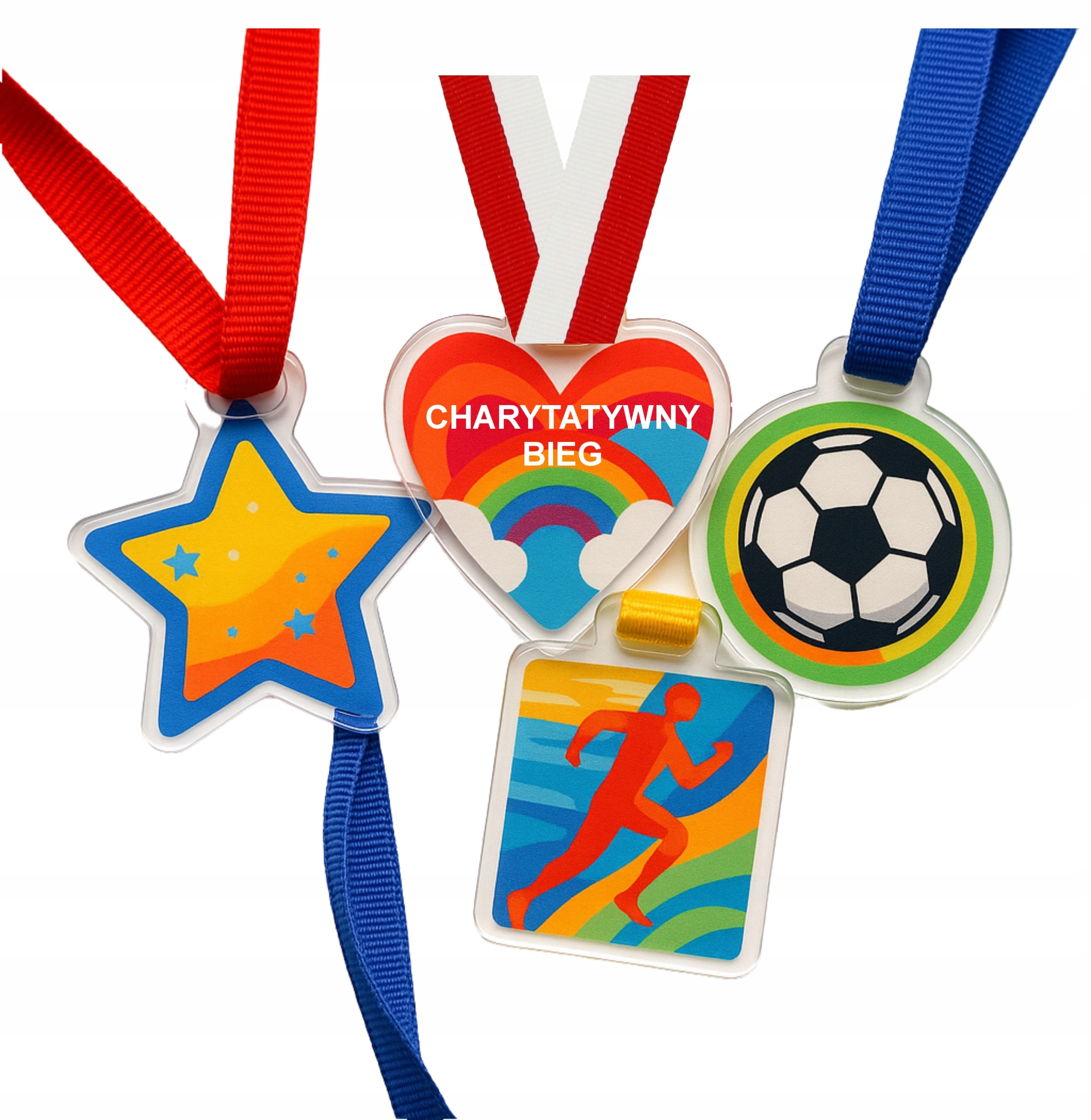 50 x sportovní medaile v libovolném tvaru, grafika, popis, stuha 7 x 7 cm