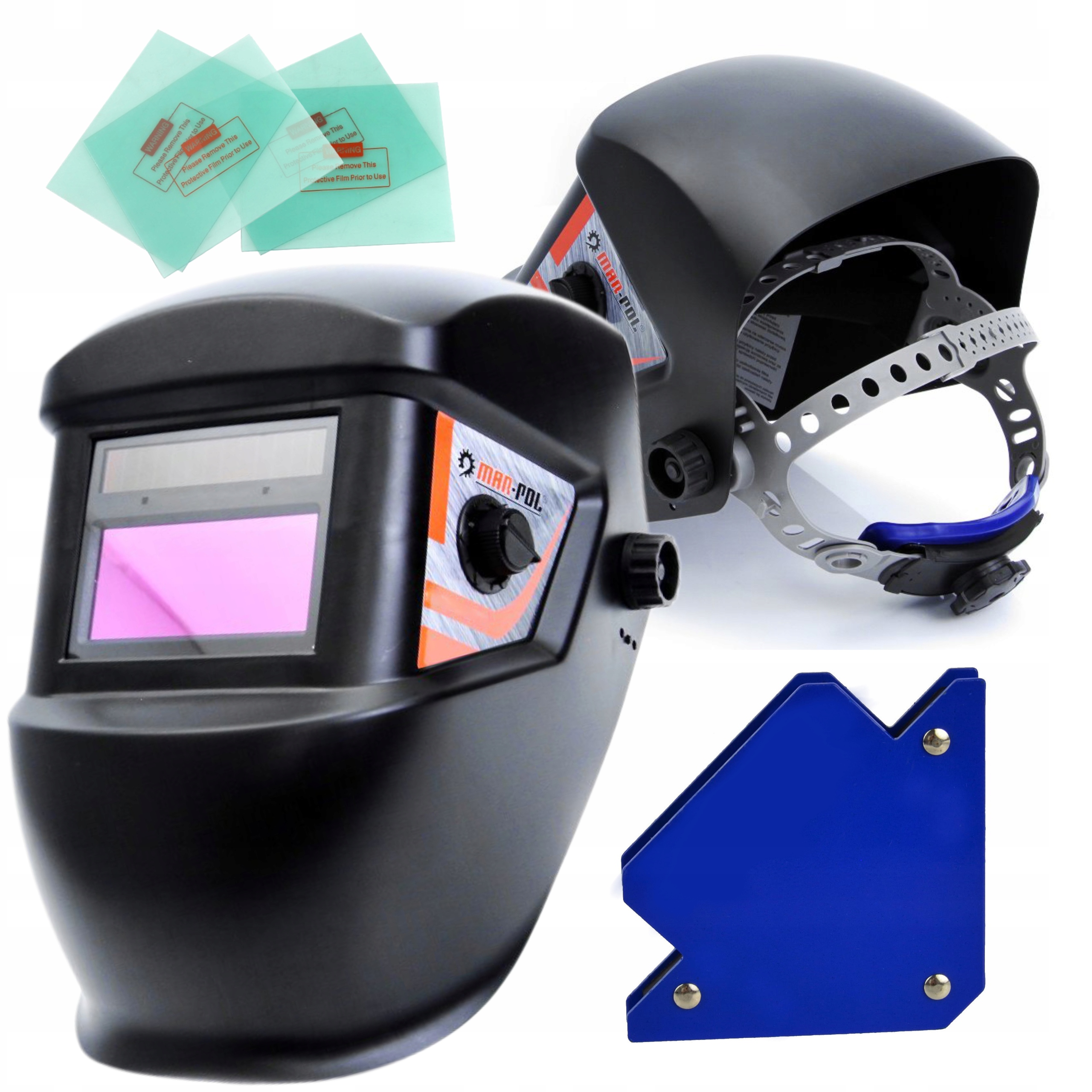 MASKA SPAWALNICZA PRZYŁBICA SAMOŚCIEMNIAJĄCA + FILTRY +KĄTOWNIK MIG MAG MMA