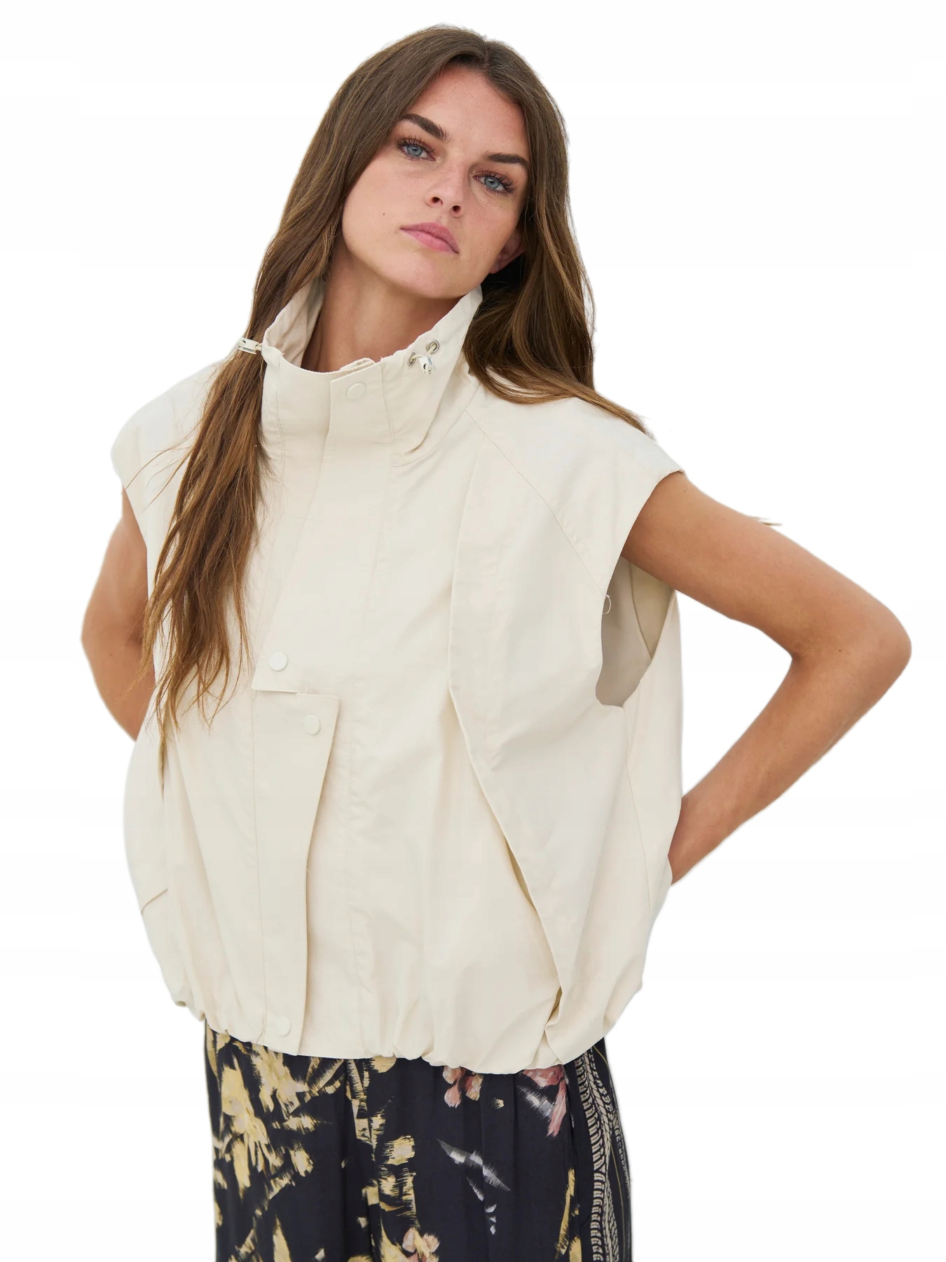 Dámská Jarní Vesta Lehká Vesta Volná Oversize Ecru Nu S