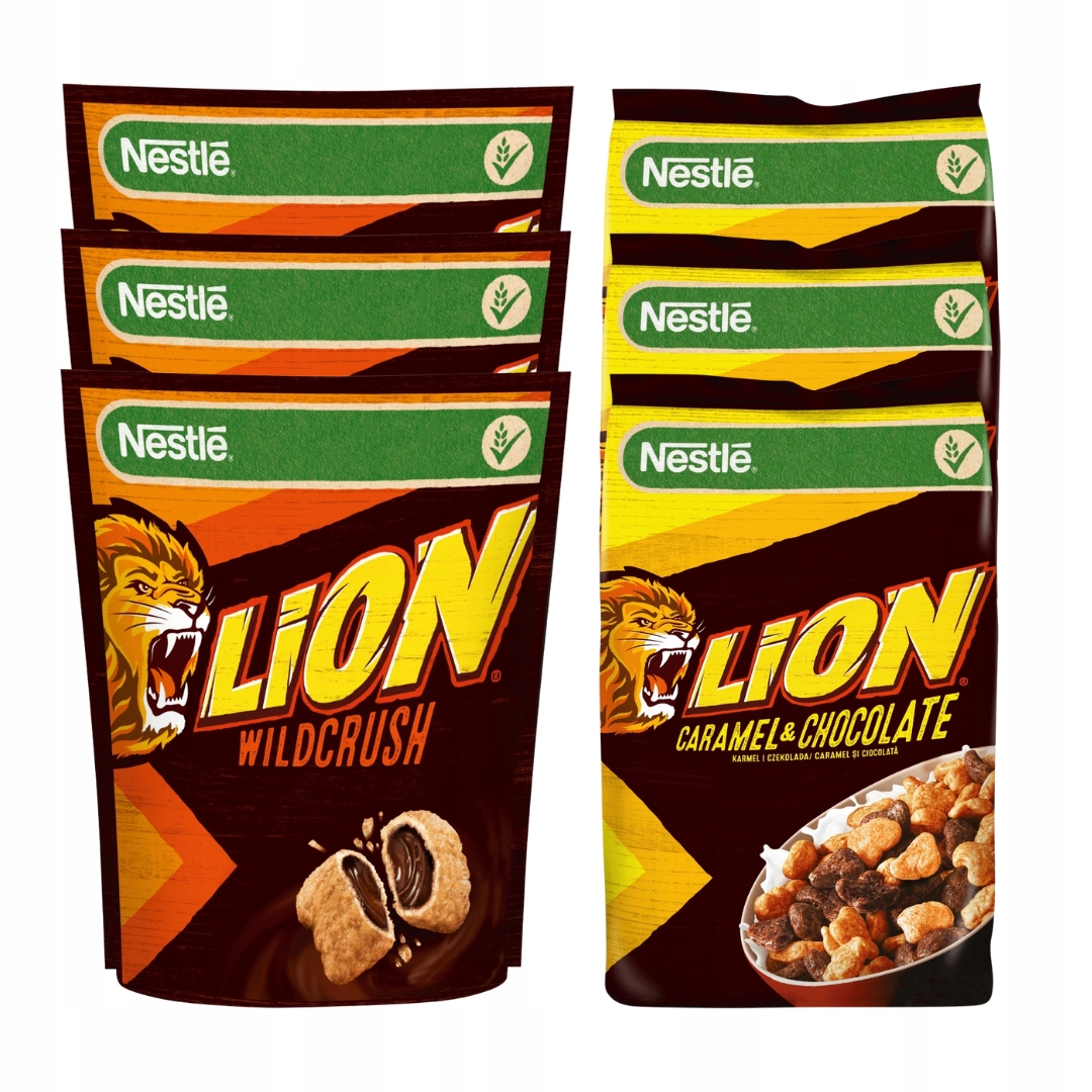 Nestlé Lion Płatki śniadaniowe WildCrush i Karmel Czekolada 6 sztuk MIX