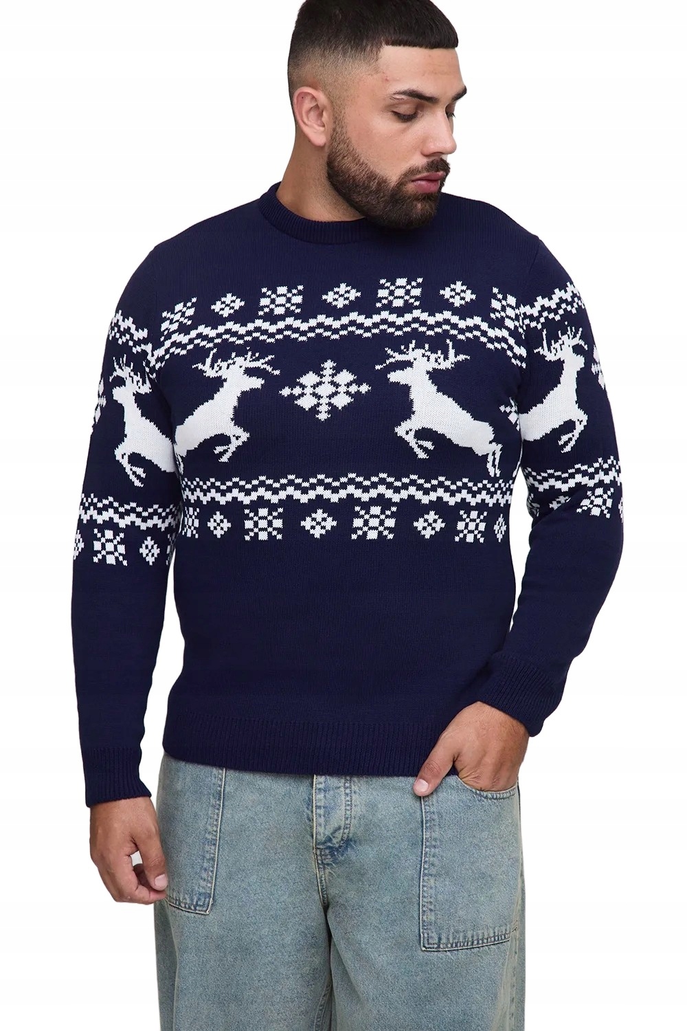 Boohooman Modrý Pánský Svetr S Norským Vzorem Plus Size 4XL Z3A