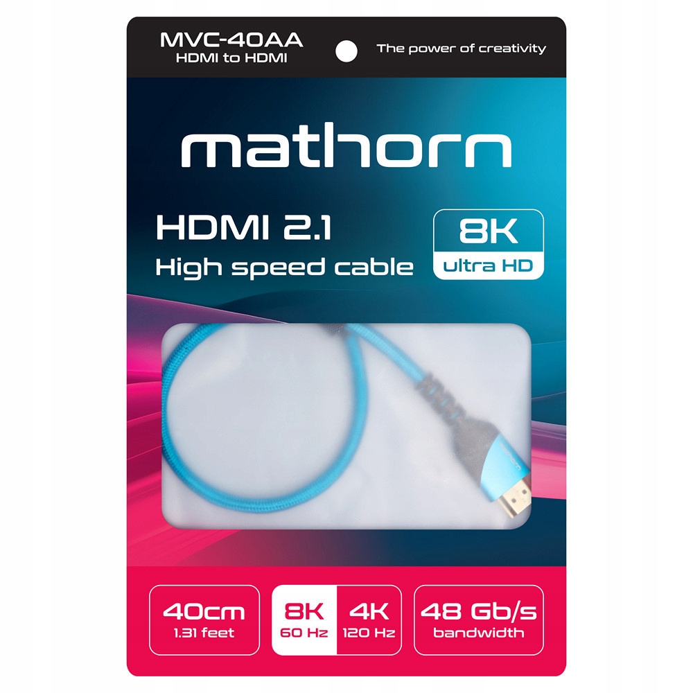 Kabel Mathorn MVC-40AA HDMI - HDMI 2.1 8K 60Hz 48Gbps 40cm Marka Inna