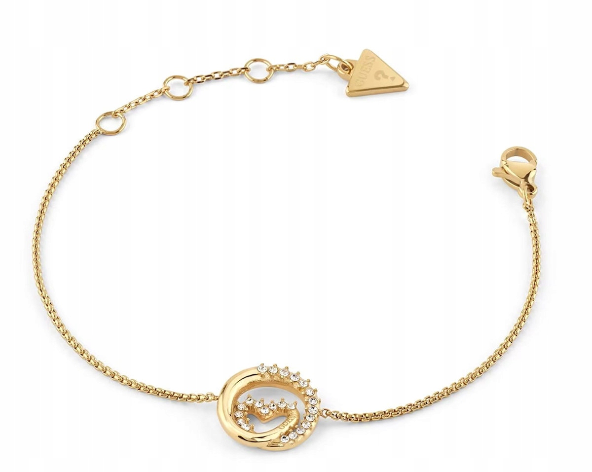 Zlatý Ocelový Dámský Náramek Guess Iconique Srdce Zirkony JUBB05527JWY