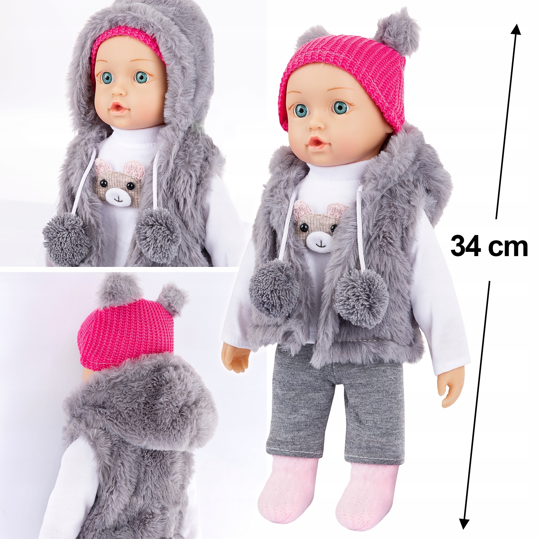 KINDERPLAY WÓZEK DLA LALEK GŁĘBOKI GONDOLA SKŁADANY TORBA + LALKA BOBAS Kod producenta KP0261+KP4840N