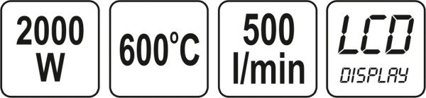 Horkovzdušná Pistole 2000W 70~600°C Akces. LCD Výška