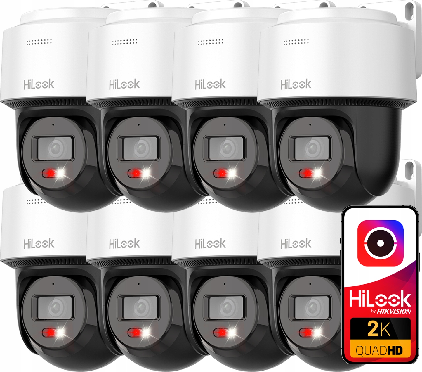 Sada 8 otočných Ip kamier 4Mpx HiLook Hikvision Audio PTZ-N4MP-P