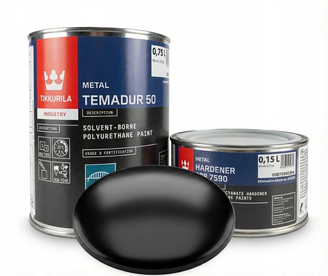 Tikkurila Temadur 50 Czarny Półpolysk Ral 9005 Farba Pu [zestaw] 1L