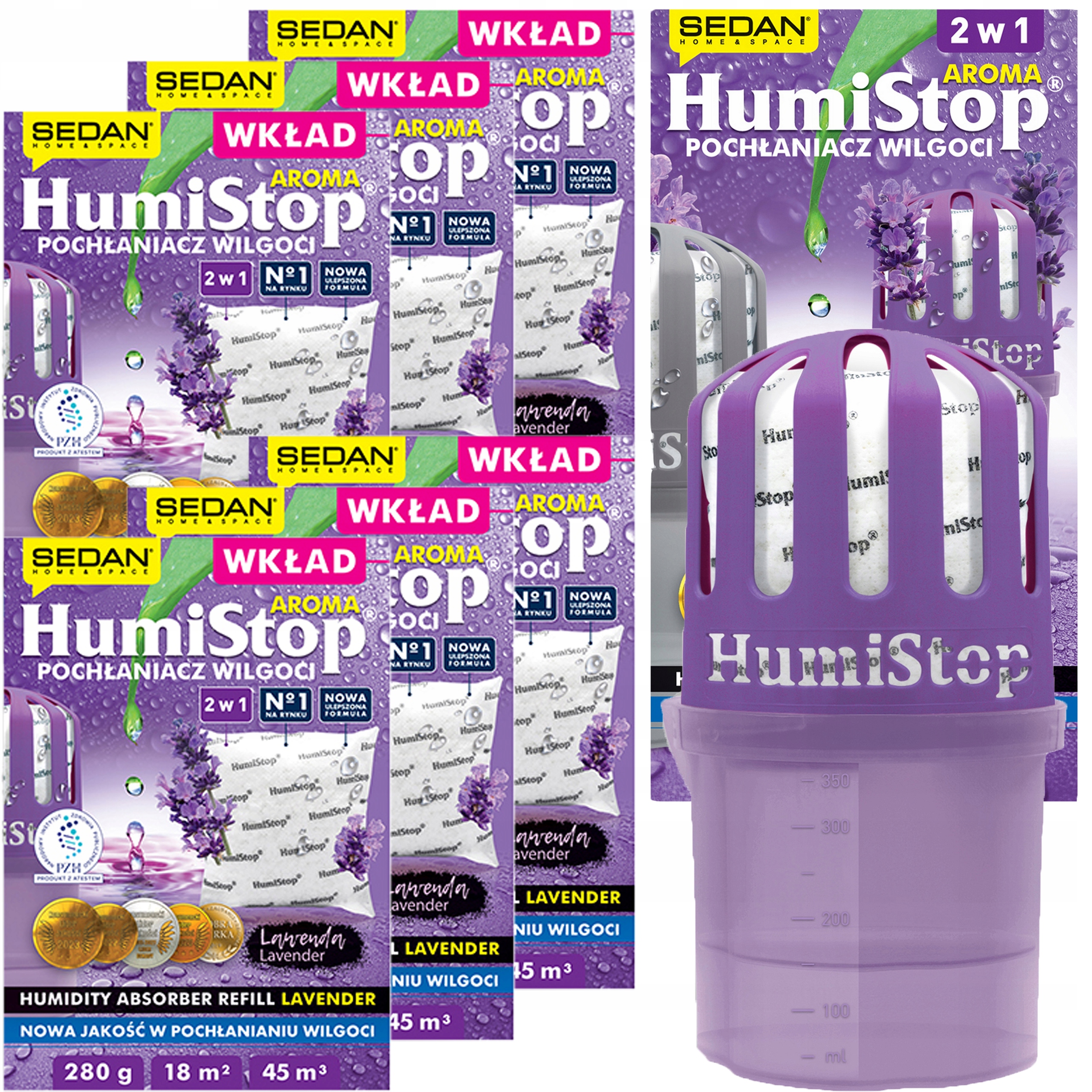 Pohlcovač vlhkosti HumiStop 1x Zařízení 7x Levandulová vonná náplň