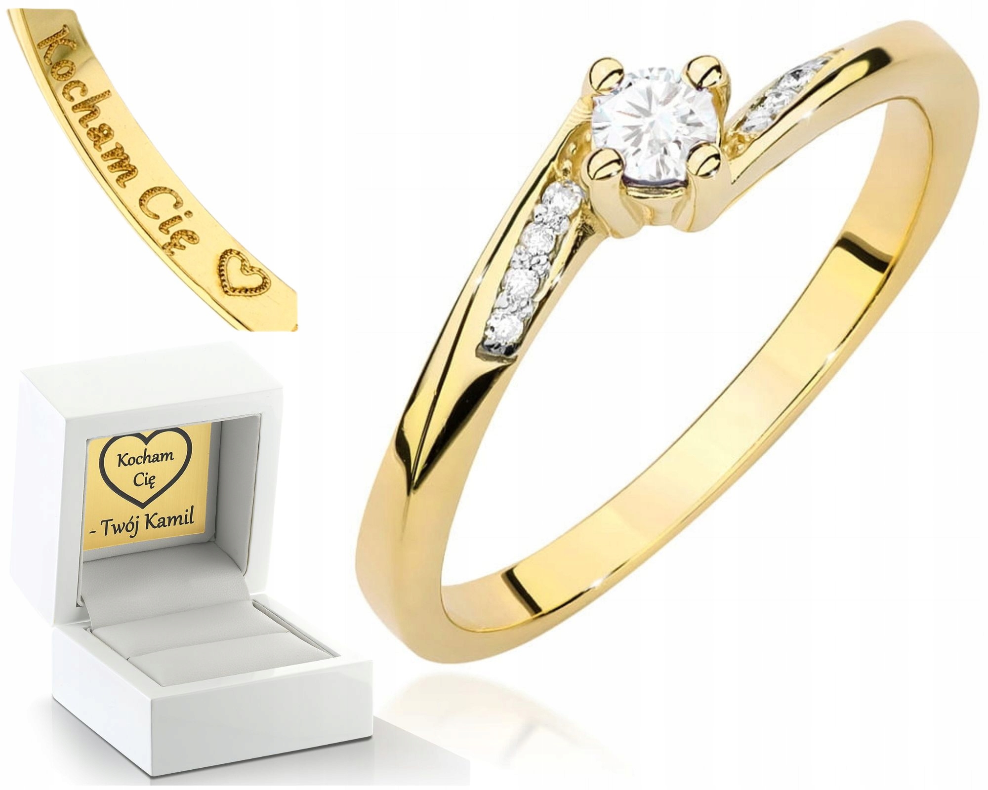 Prstýnek Prsten S Diamanty, Žluté Zlato Gravírování , Dárek 585