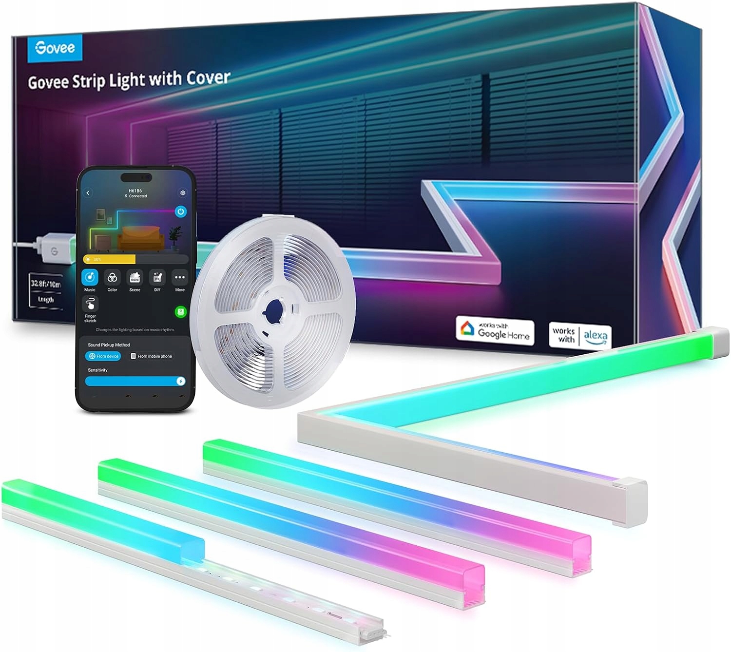 Led Pásik Stropné Nástenné Osvetlenie 10 M Rgb Led Govee H61B6 Profil App