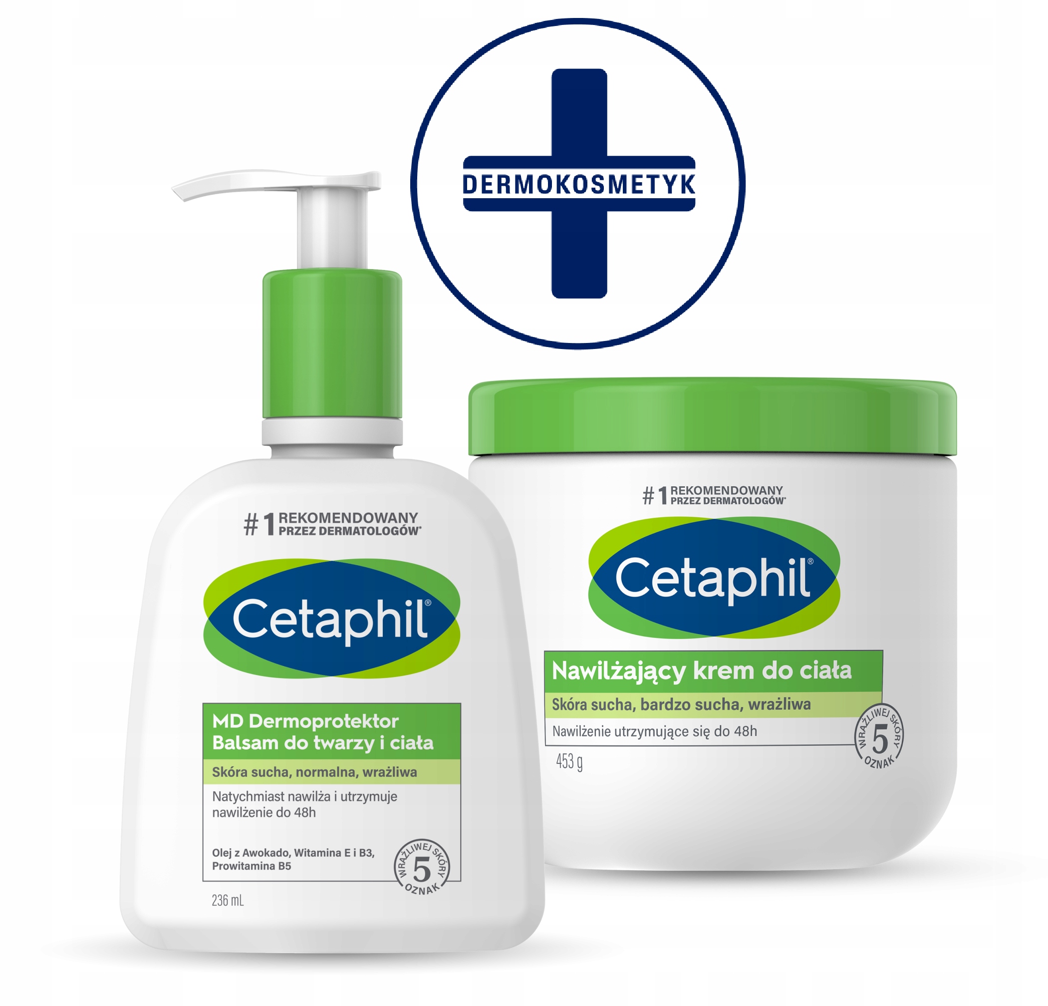 Zestaw Cetaphil Krem nawilżający do ciała 453g i MD Balsam 236 ml