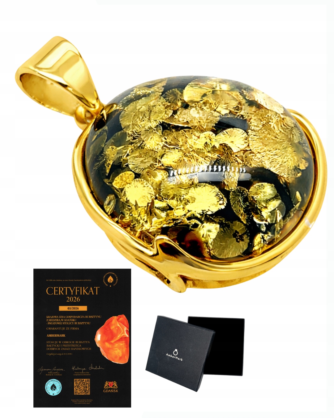 Velký dámský přívěsek z pozlaceného baltského jantaru, zelený