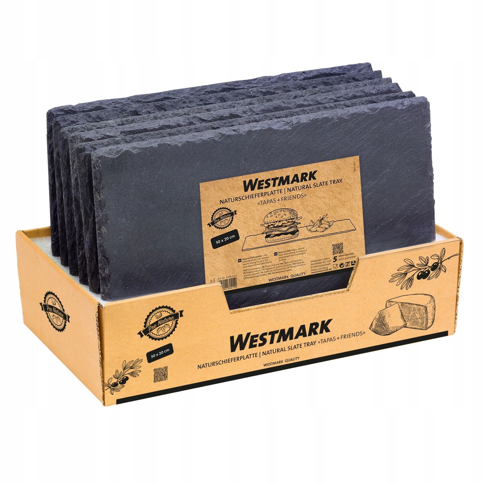 6 prírodných bridlicových dosiek, 30 x 20 cm