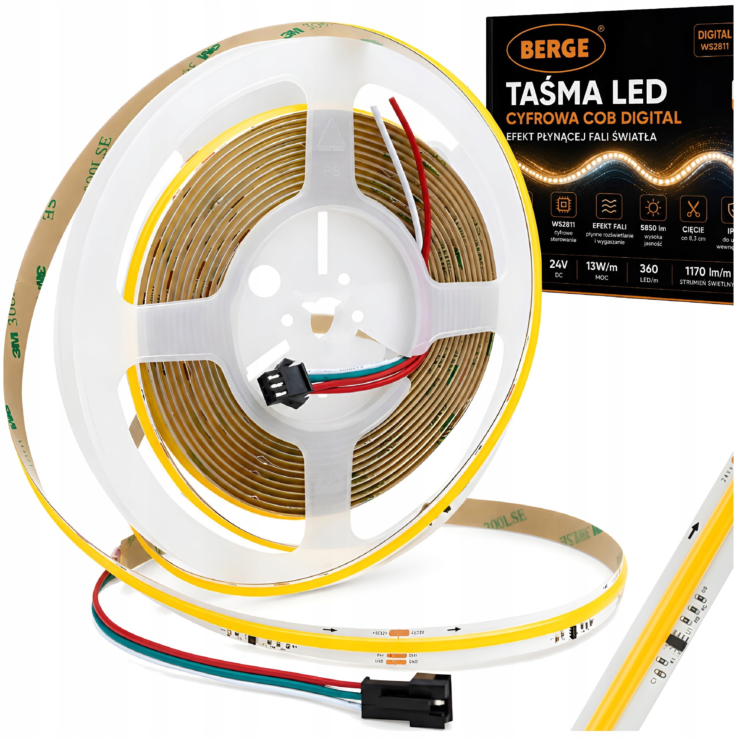 Digitální Led pásek Cob Wled WS2811 tekoucí Neutrální 4000K 24V 5m 65W