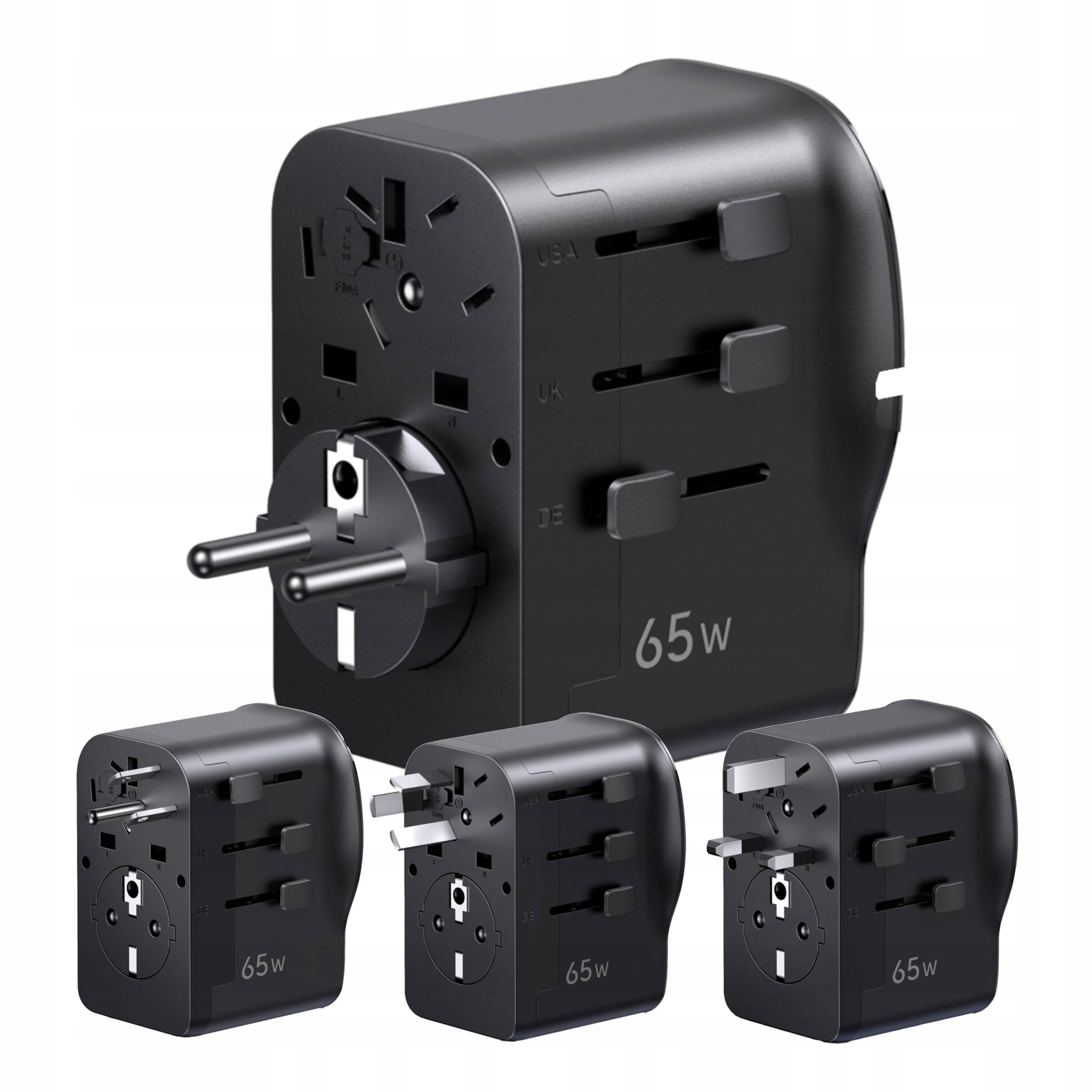 Travel Adapter Szybka Ładowarka Podróżna Uk Us Eu As Cn Usb 2xUSB-C 65W Pd