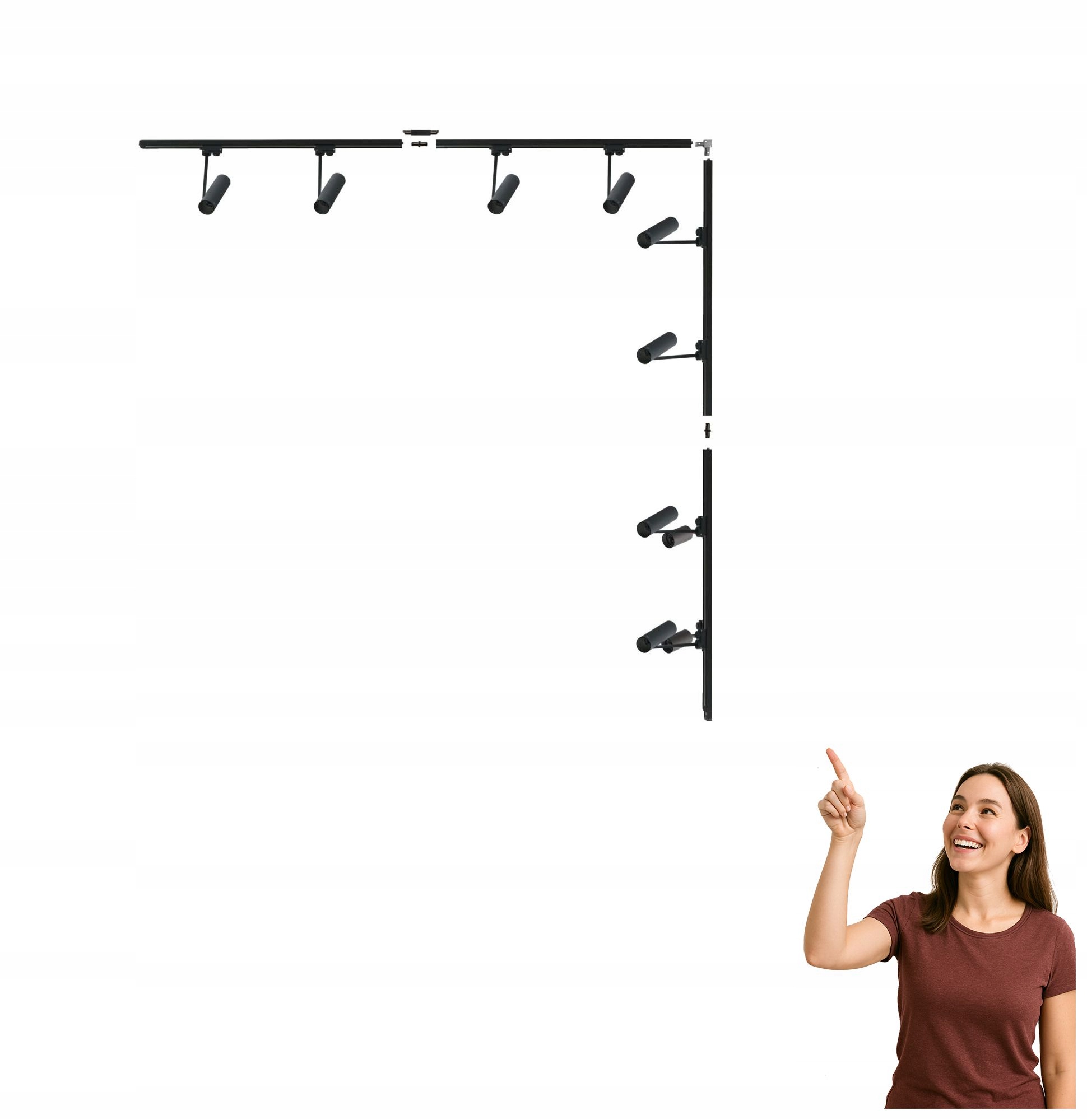 Sada koľajnicového kábla L 2x2 m čierna s reflektormi 1-fázová 3586 Zuma Line