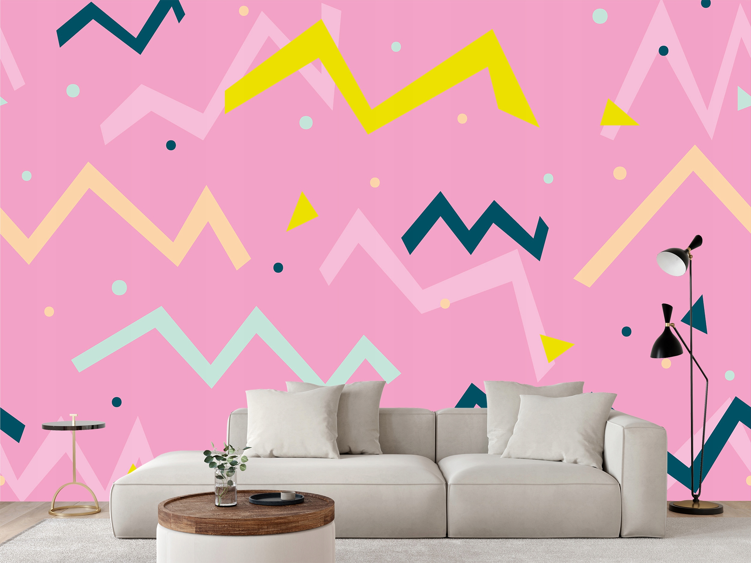Fototapeta Ilustrace Barevné Cikcaky Na Růžovém Pozadí 450 x 300 cm