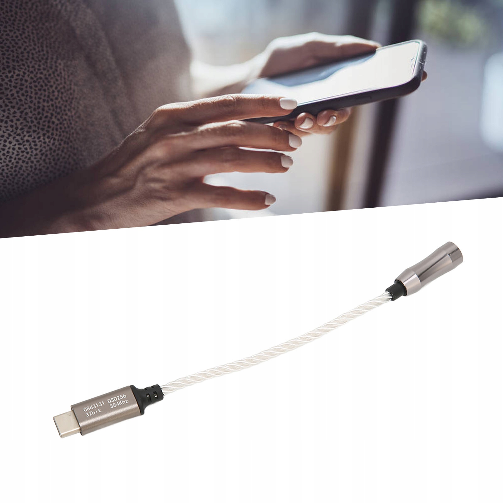 Adapter USB-C do Słuchawek 3.5mm ze Wzmacniaczem Audio do Androida PC 15cm Srebrny 120dB