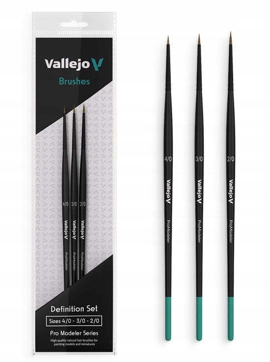 Vallejo B01990 Sada 3 štětců Pro Modeler Natural Hair 4/0 3/0 2/0