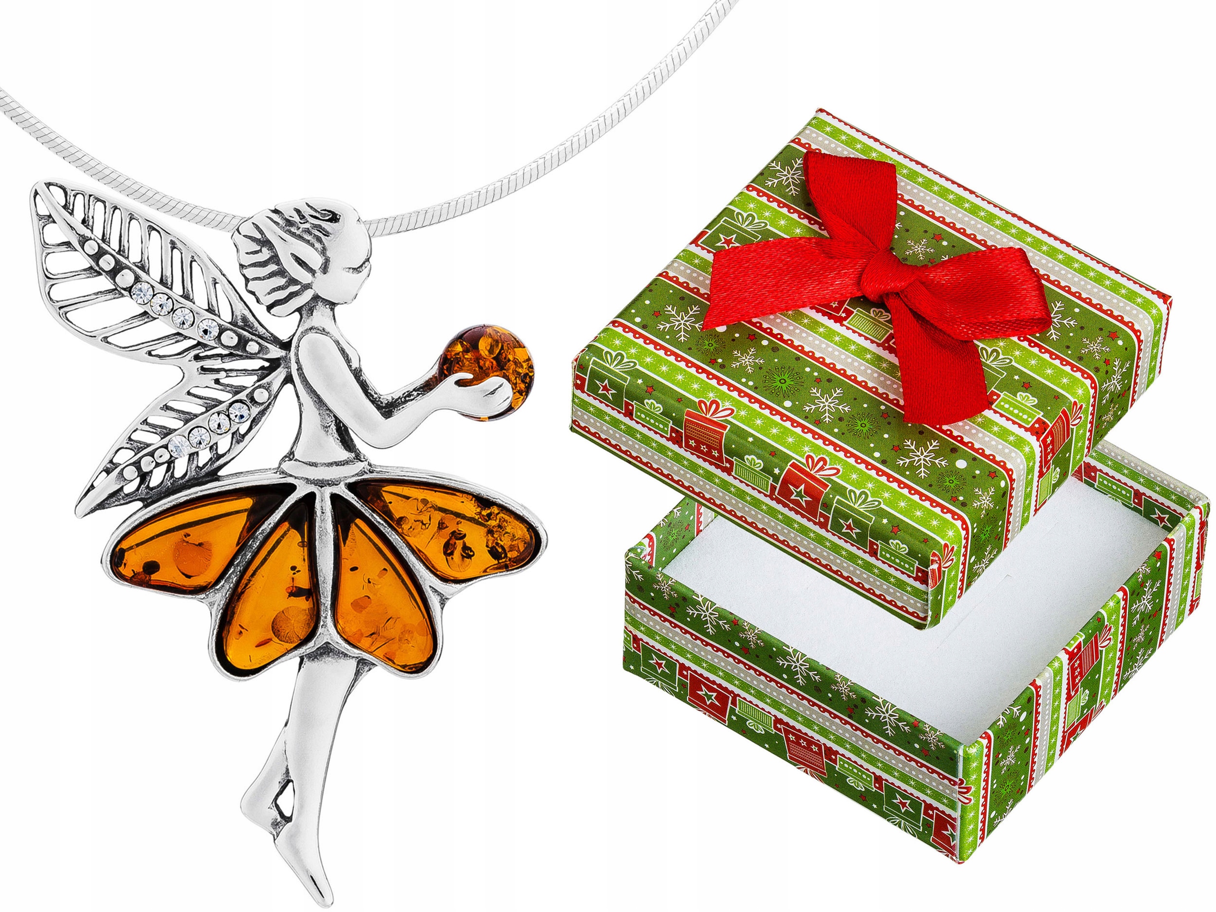 Krátký Stříbrný Velký Náhrdelník Elf s Jantarem a Zirkony Víla Choker 35