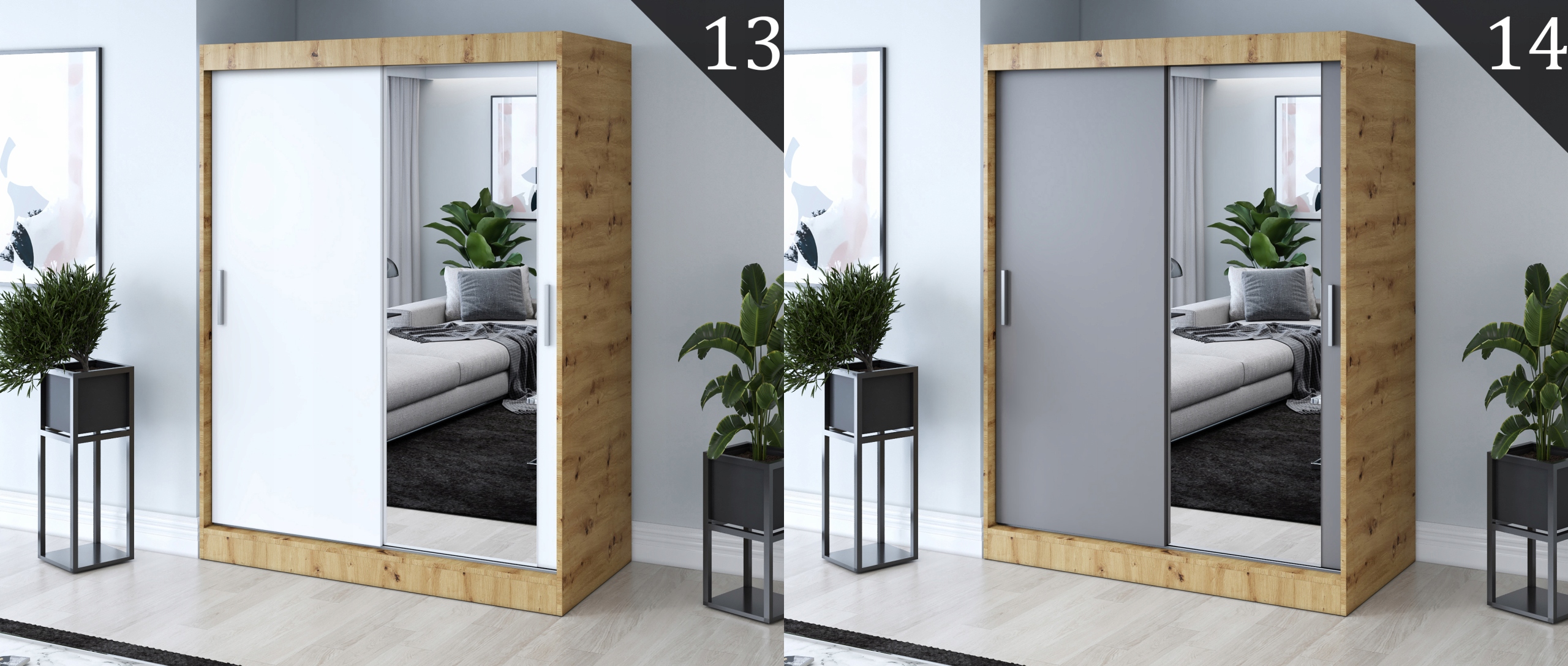 Szafa Przesuwna 150 ARTISAN Garderoba Lustro Kolor mebla dąb artisan