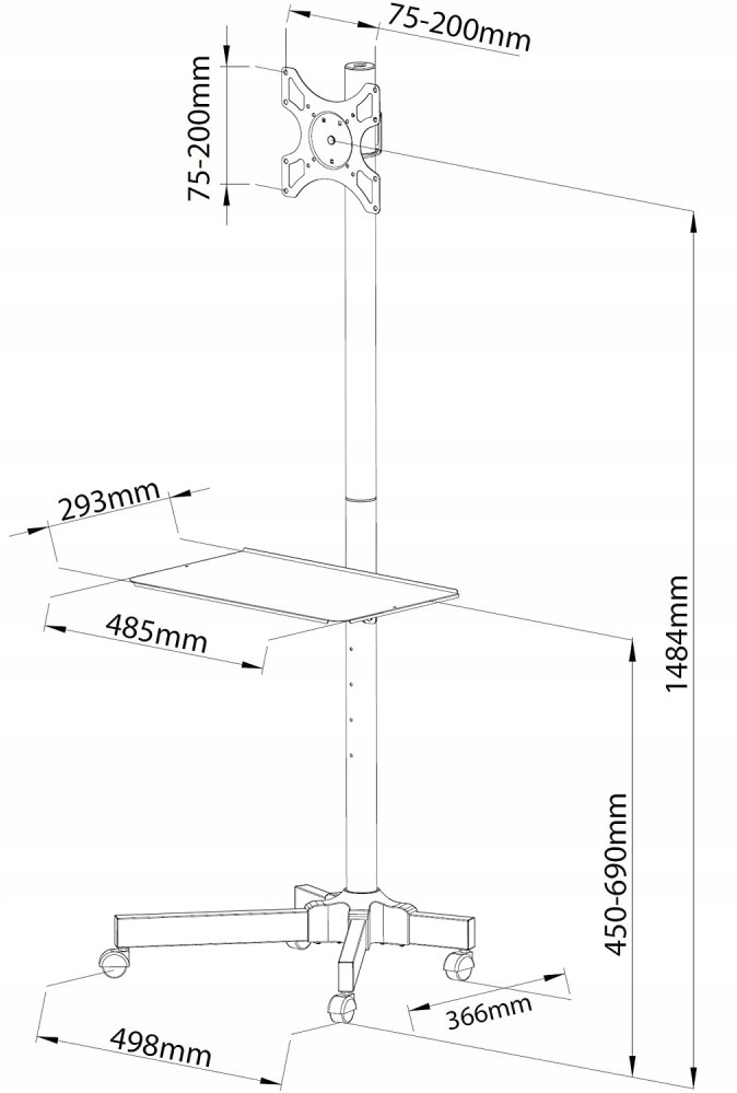 Techly Stojak Mobilny TV 19-37" Regulowany z Półką Marka Techly