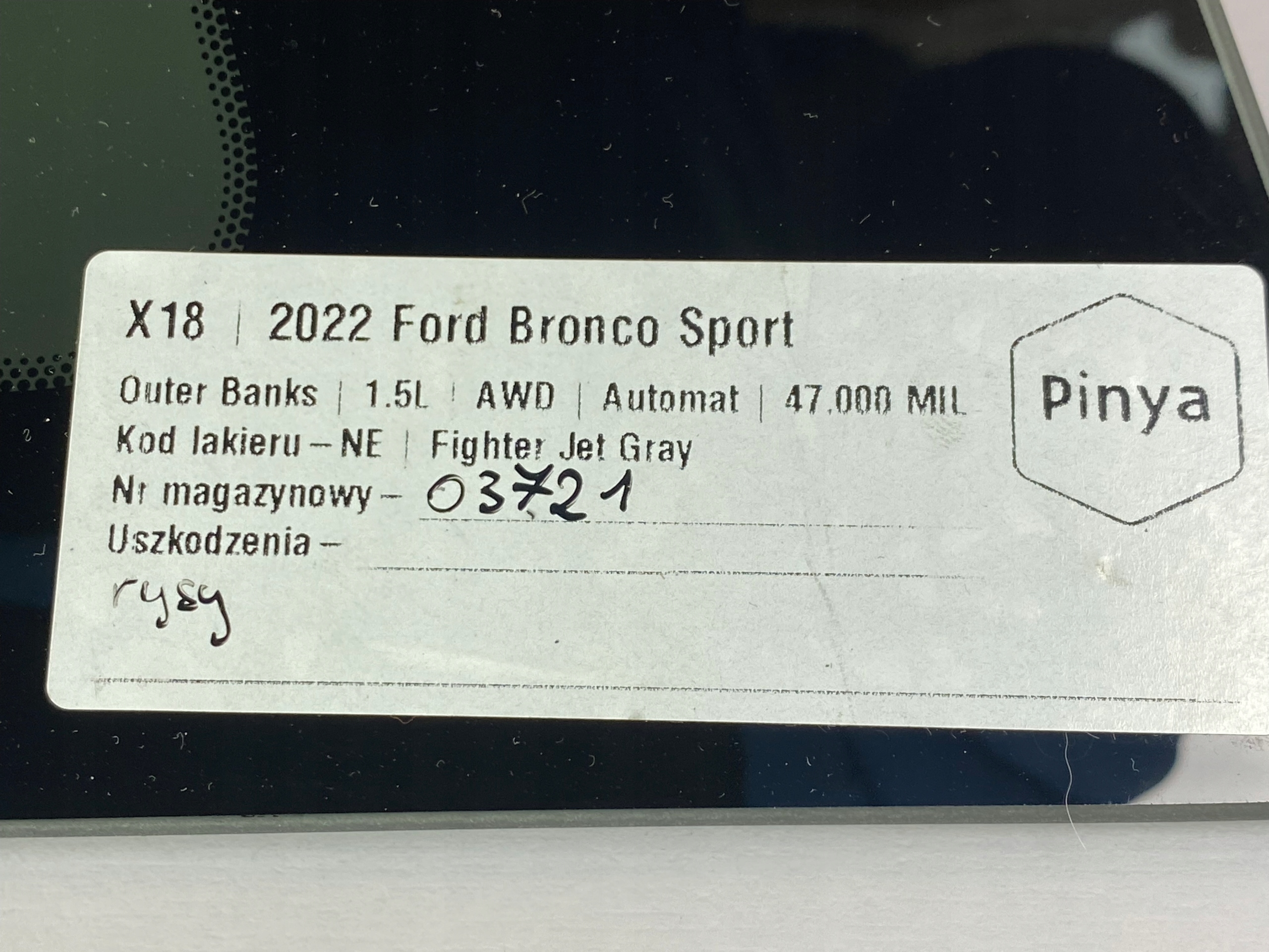 window rear side bodywork left Ford Bronco Sport 2020+ USA