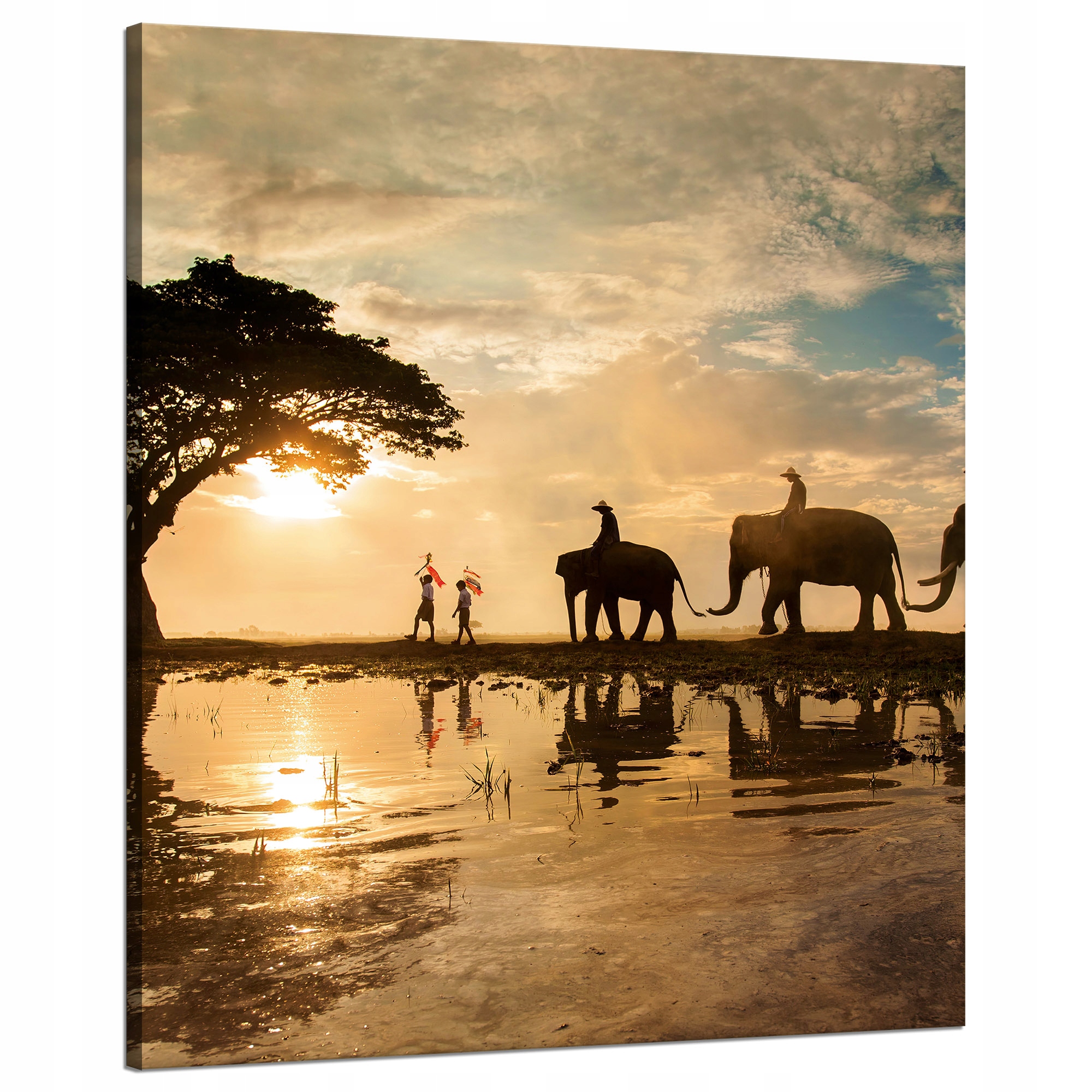 Obraz na plátně Lidé na slonech Západ slunce Afrika Savana 80x100 cm
