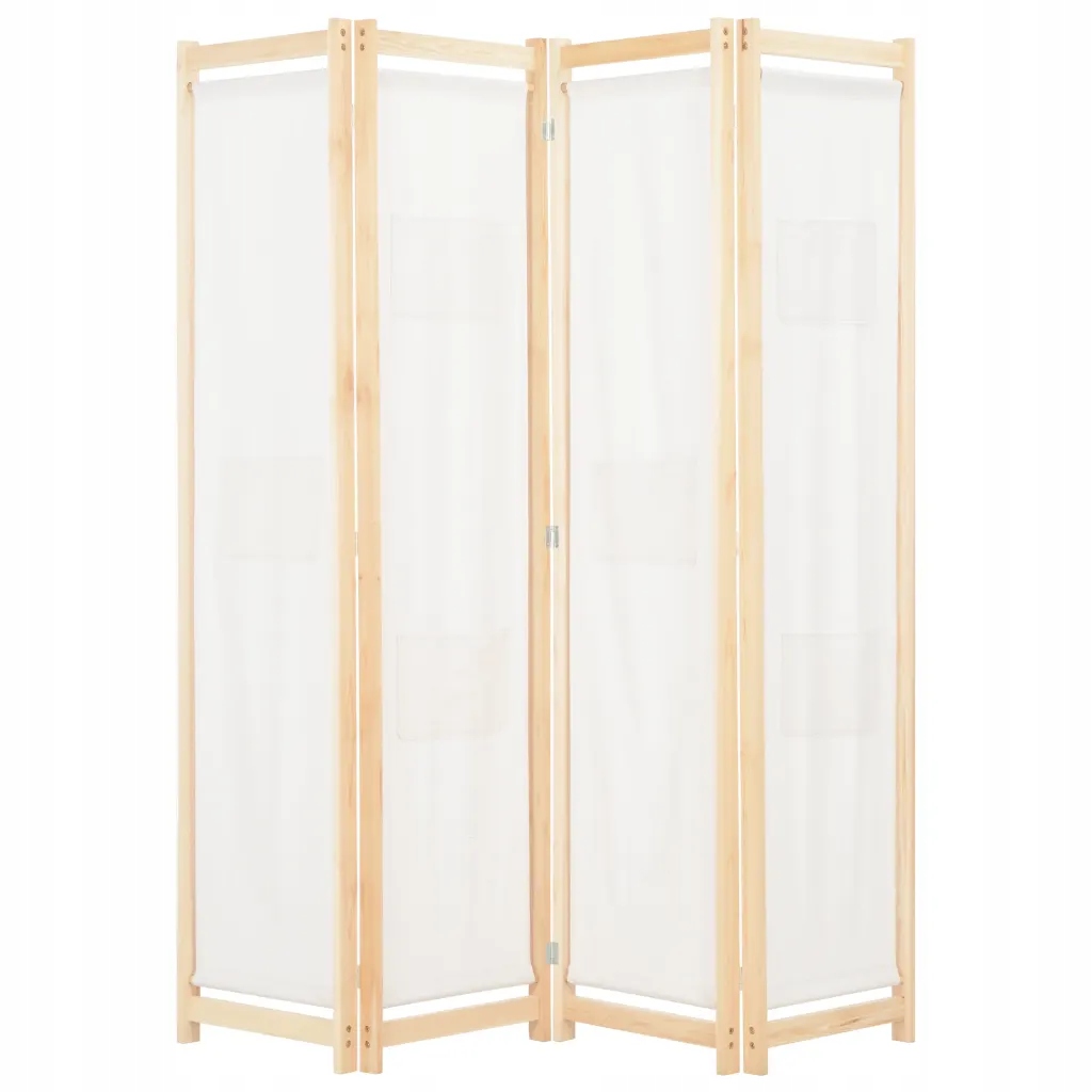 Parawan 4-panelowy, kremowy, 160x170x4 cm, tkanina