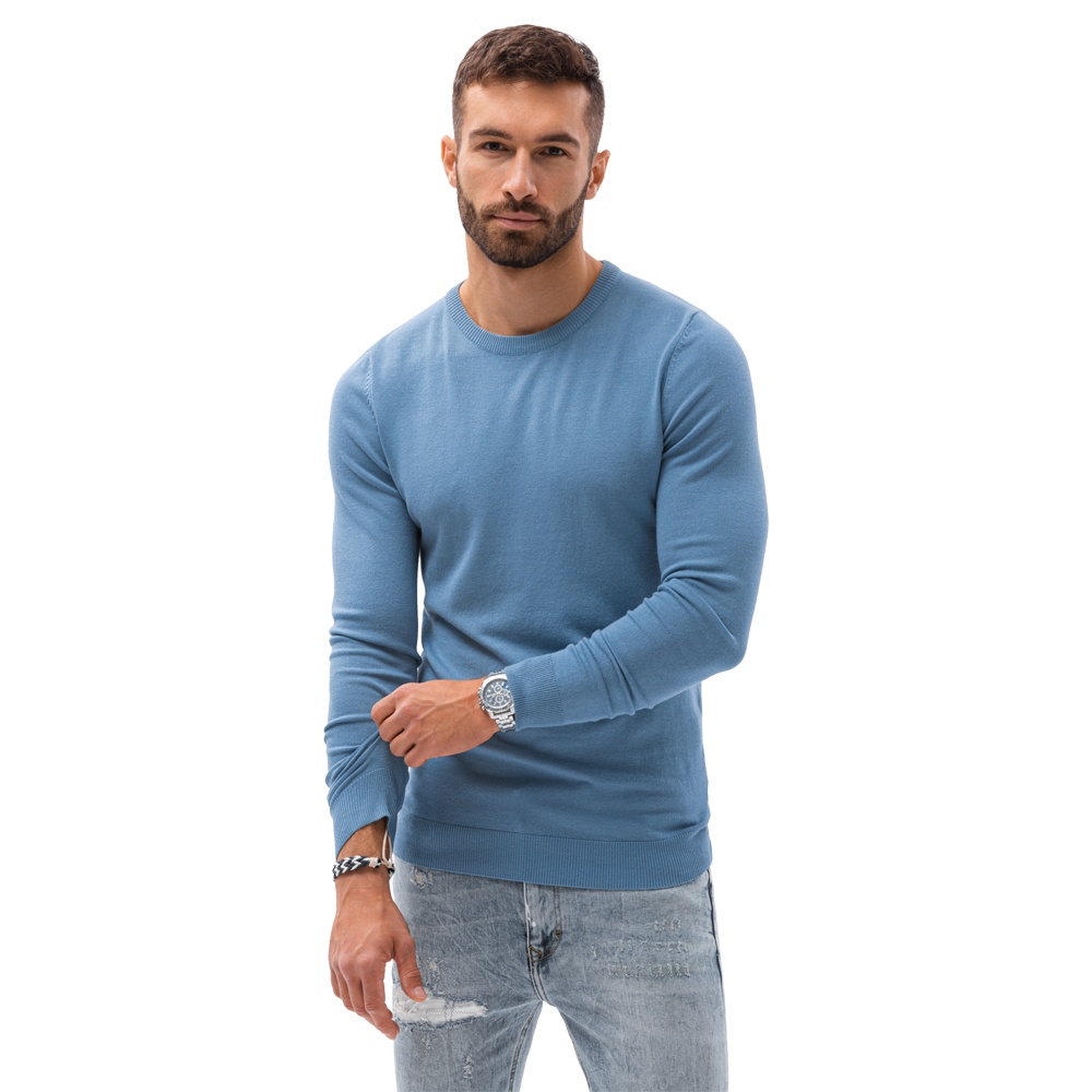 Klasický pánský svetr s kulatým výstřihem, modrý V10 OM-SWBS-0106 XXL