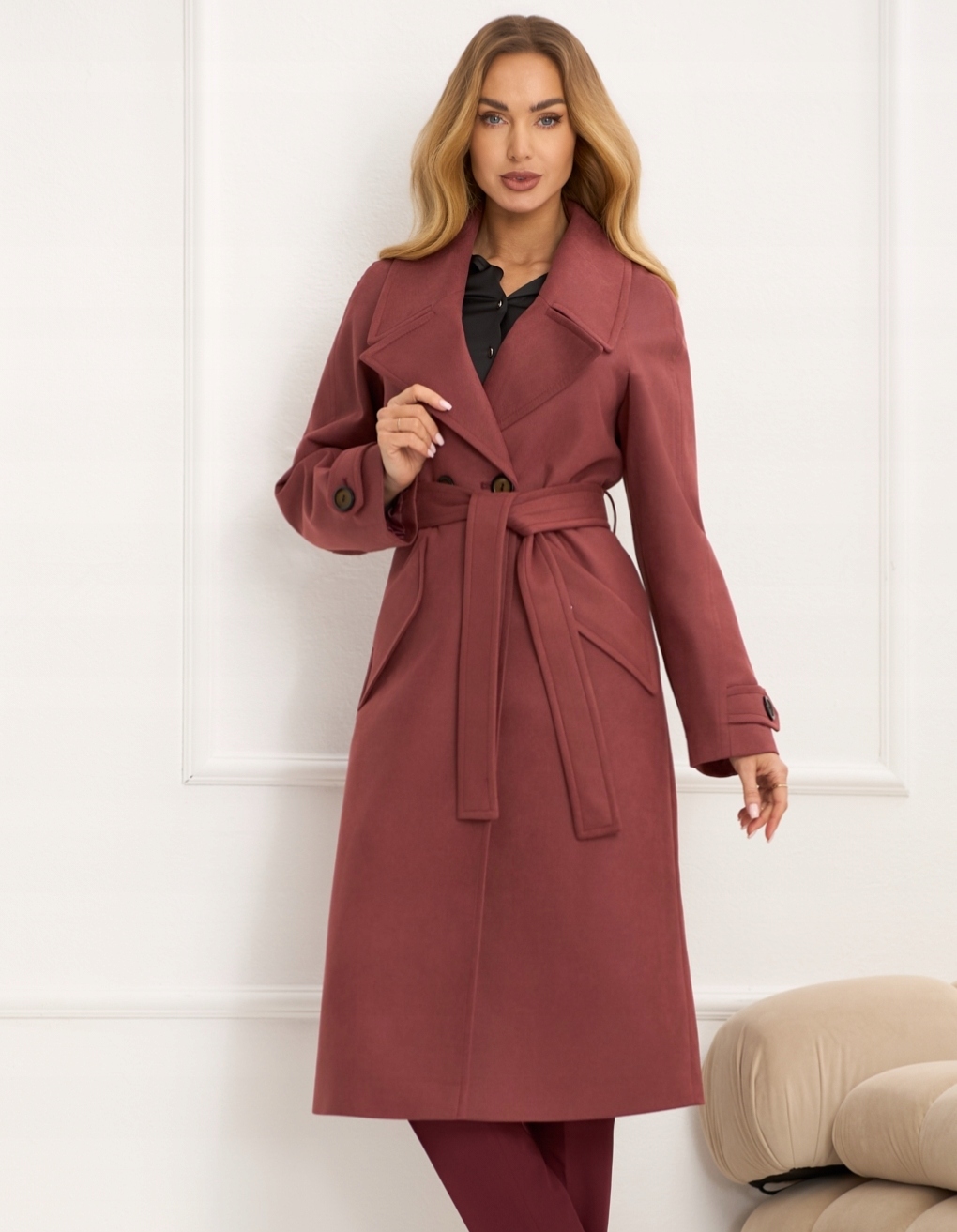 Zartex dámský trenčkotový kabát bez kapuce Tessa cherry SS26 velikost 40