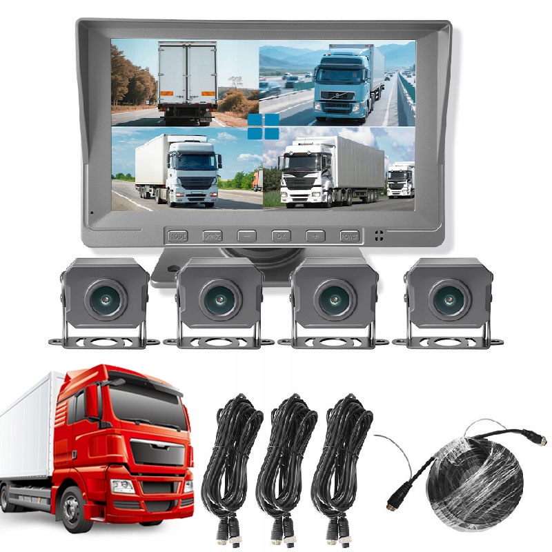 Set Cúvania 7" Ahd 4x Kamera 1080P Obraz Traktor Kombajn Tir Bus 12/24