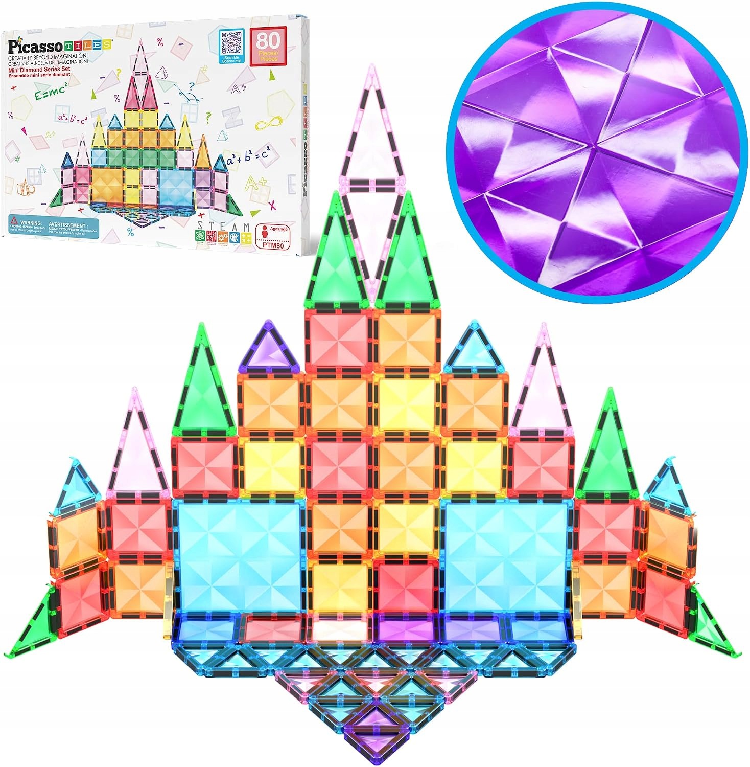 PicassoTiles 80 szt. magnetyczne klocki Mini Diamond PTM80 od 3 lat