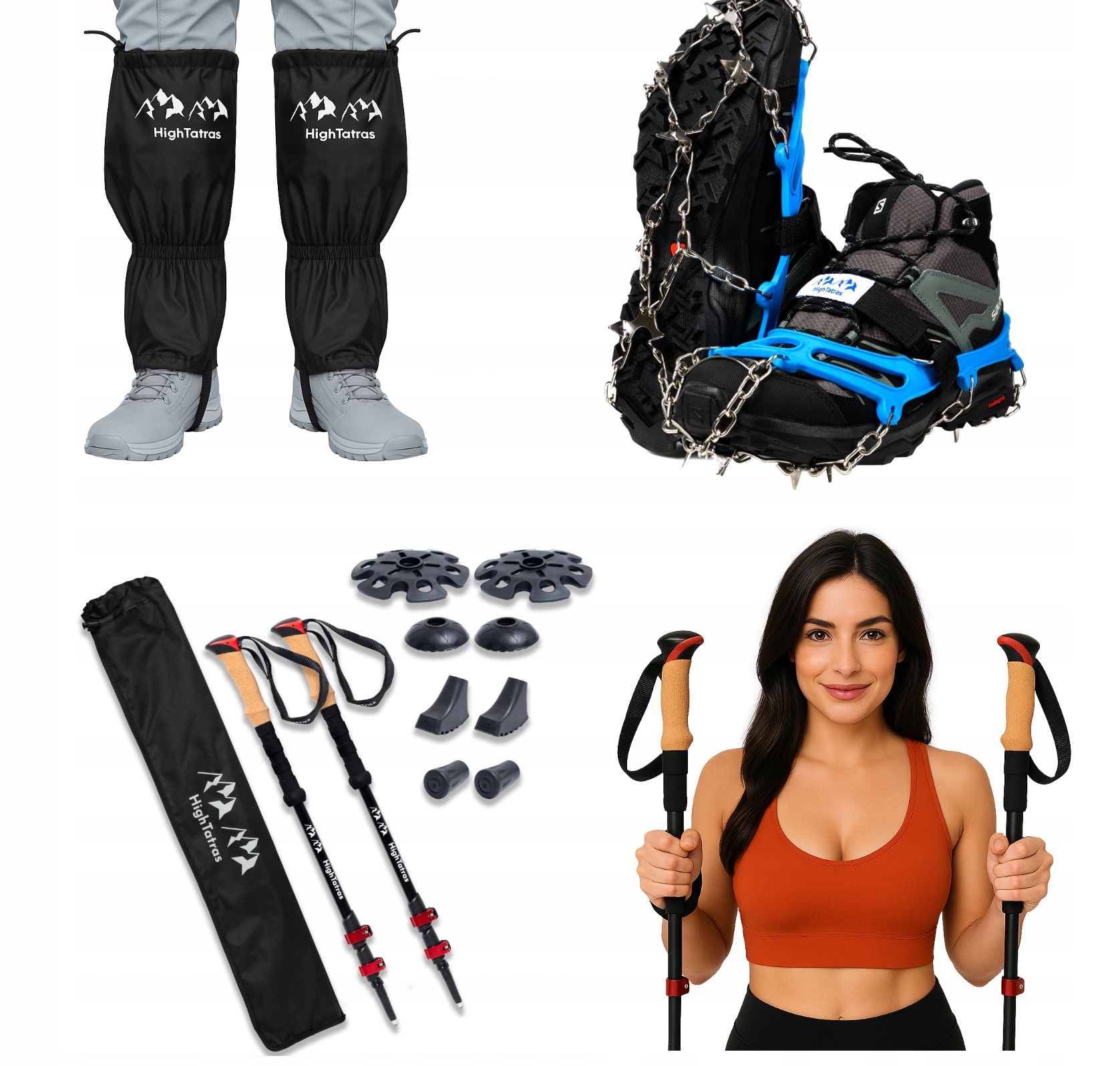 Zestaw Turystyczny kijki trekkingowe stuptuty wodoodporne raczki buty