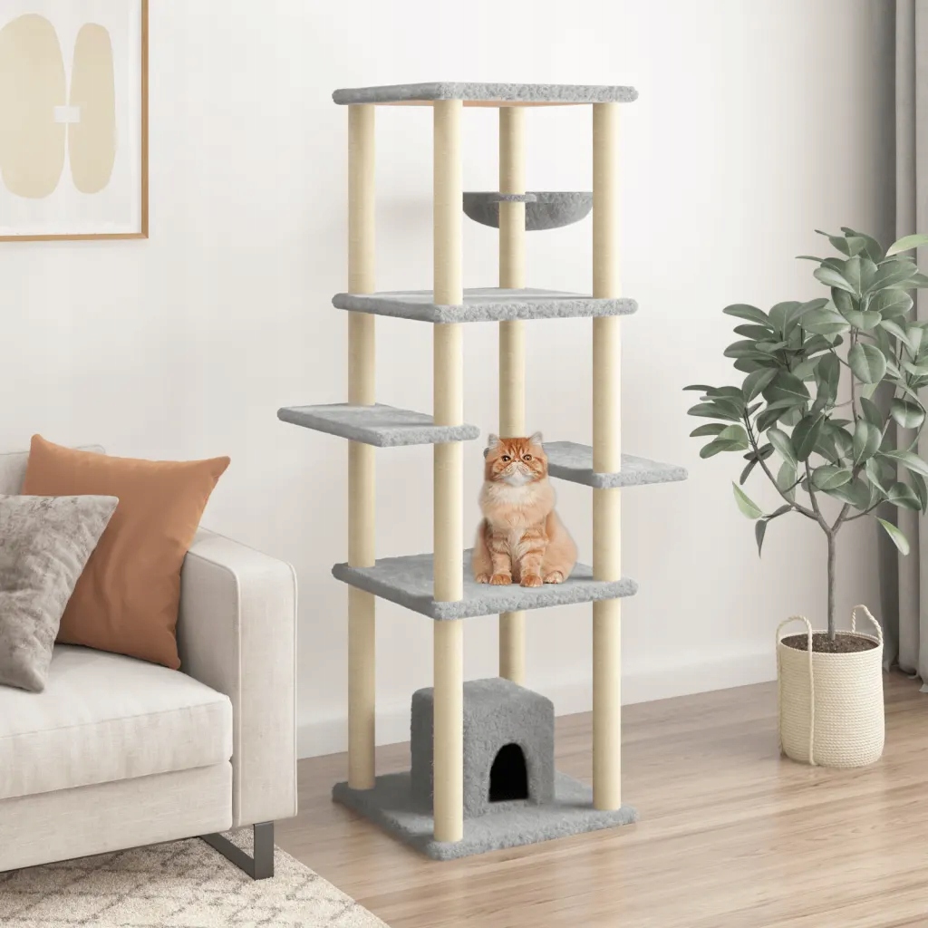 Škrabadlo pro kočky se sisalovými sloupky, světle šedé, 154 cm