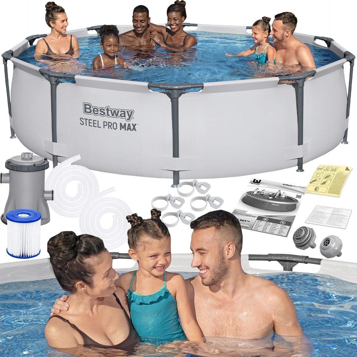 Kulatý zahradní Rošt pro děti Bestway Pro Max 305x76 cm Čerpadlo Set